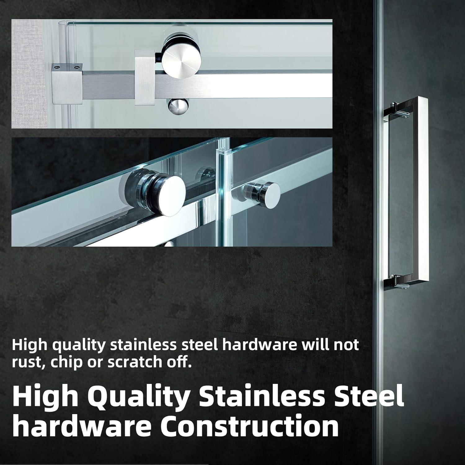 WoodBridge Semi-Frameless Single Sliding Shower Doors, 56-60" W X 76" H With 5/16" Clear Tempered Glass And Explosion-Proof Film MSDF6076-C