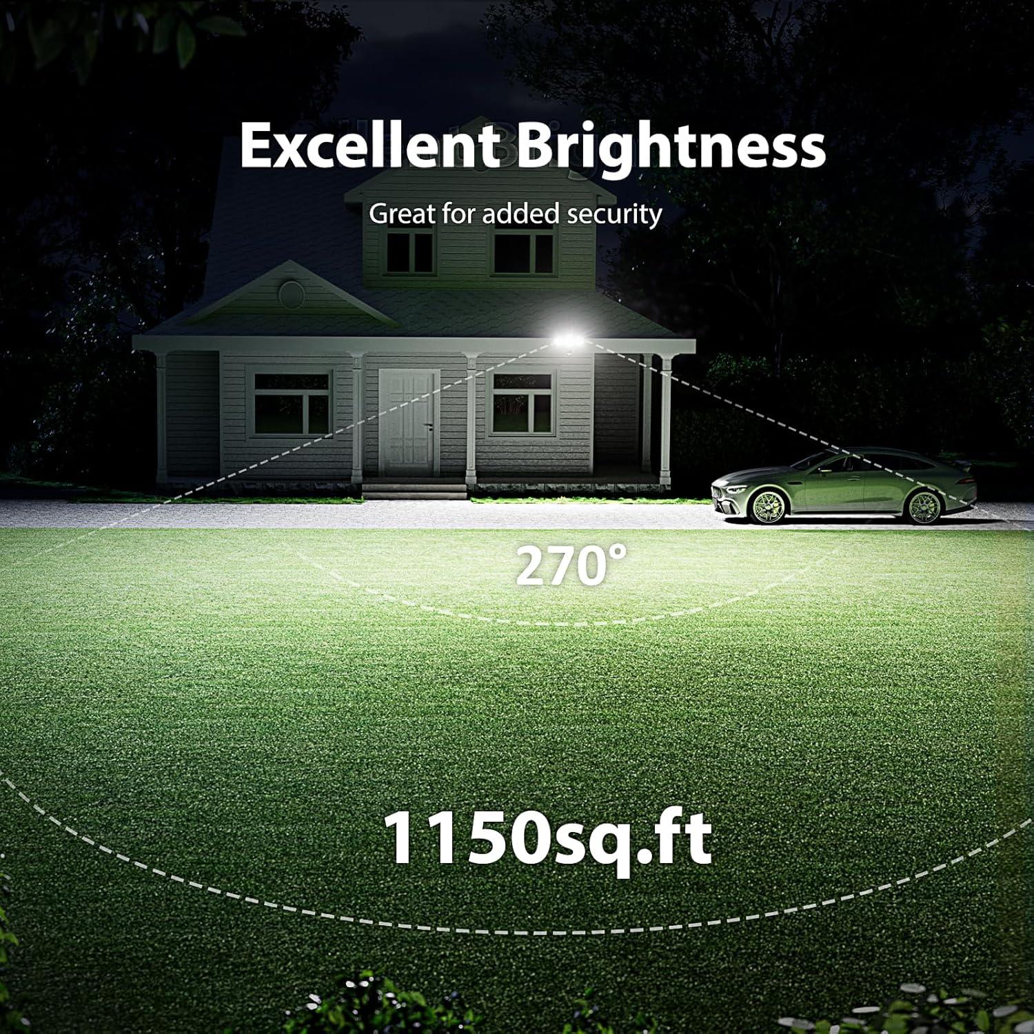 Onforu 65W LED Security Lights Motion Sensor Light Outdoor, 6500LM, 6500K, IP65 Waterproof, Flood Light Outdoor Motion Detector with Adjustable 3 Head, Hardwired Wall Light for Entryway, Yard (Brown)
