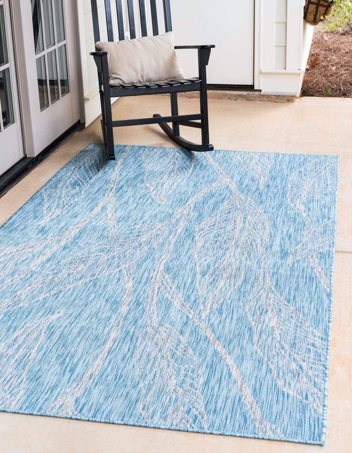 Unique Loom 8' 0 x 11' 4 Rectangle Indoor/Outdoor Botanical Light Aqua Area Rug