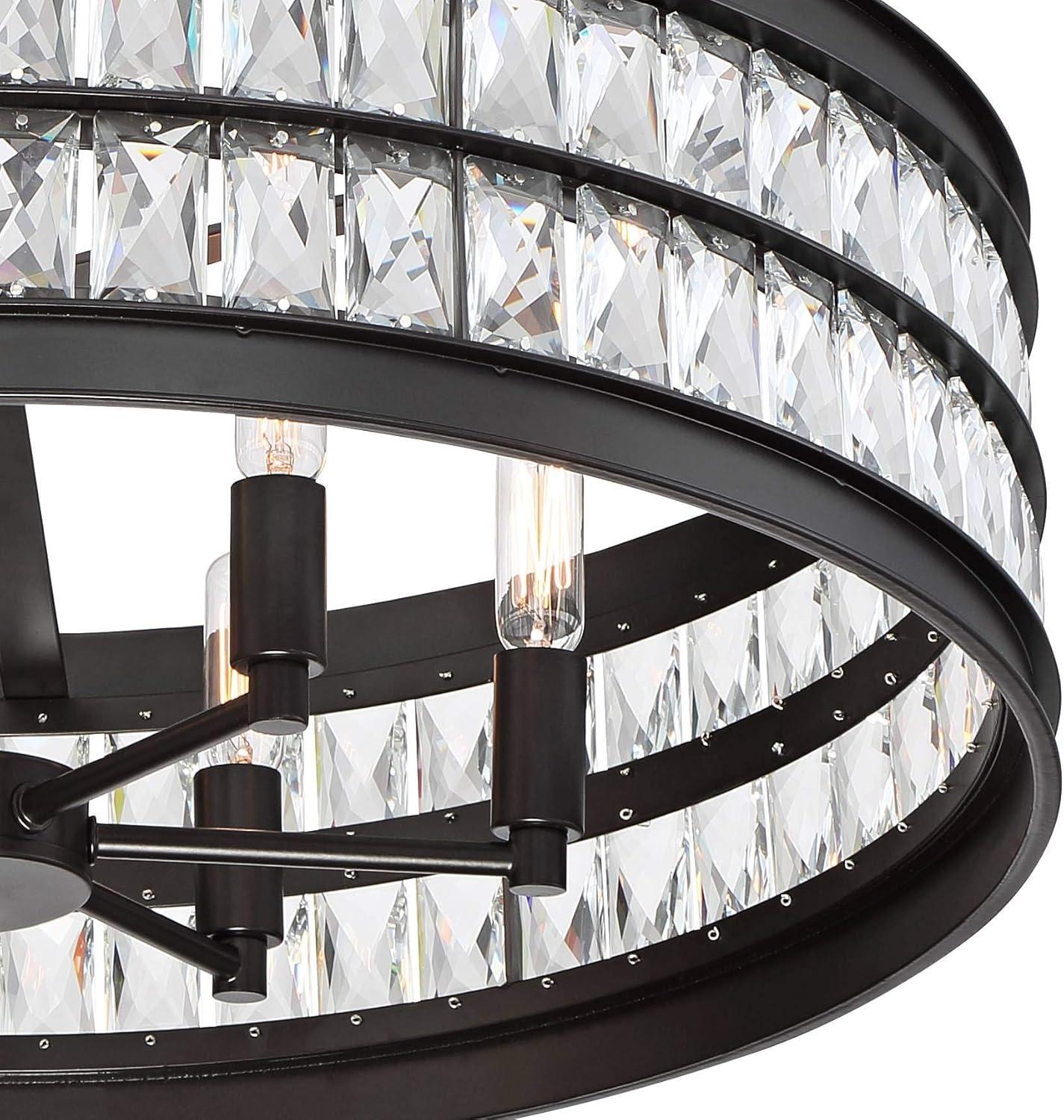 Regency Hill Oil Rubbed Bronze Pendant Chandelier 23 1/2" Wide 6-Light Drum Clear Crystal Dining Room House Foyer Kitchen