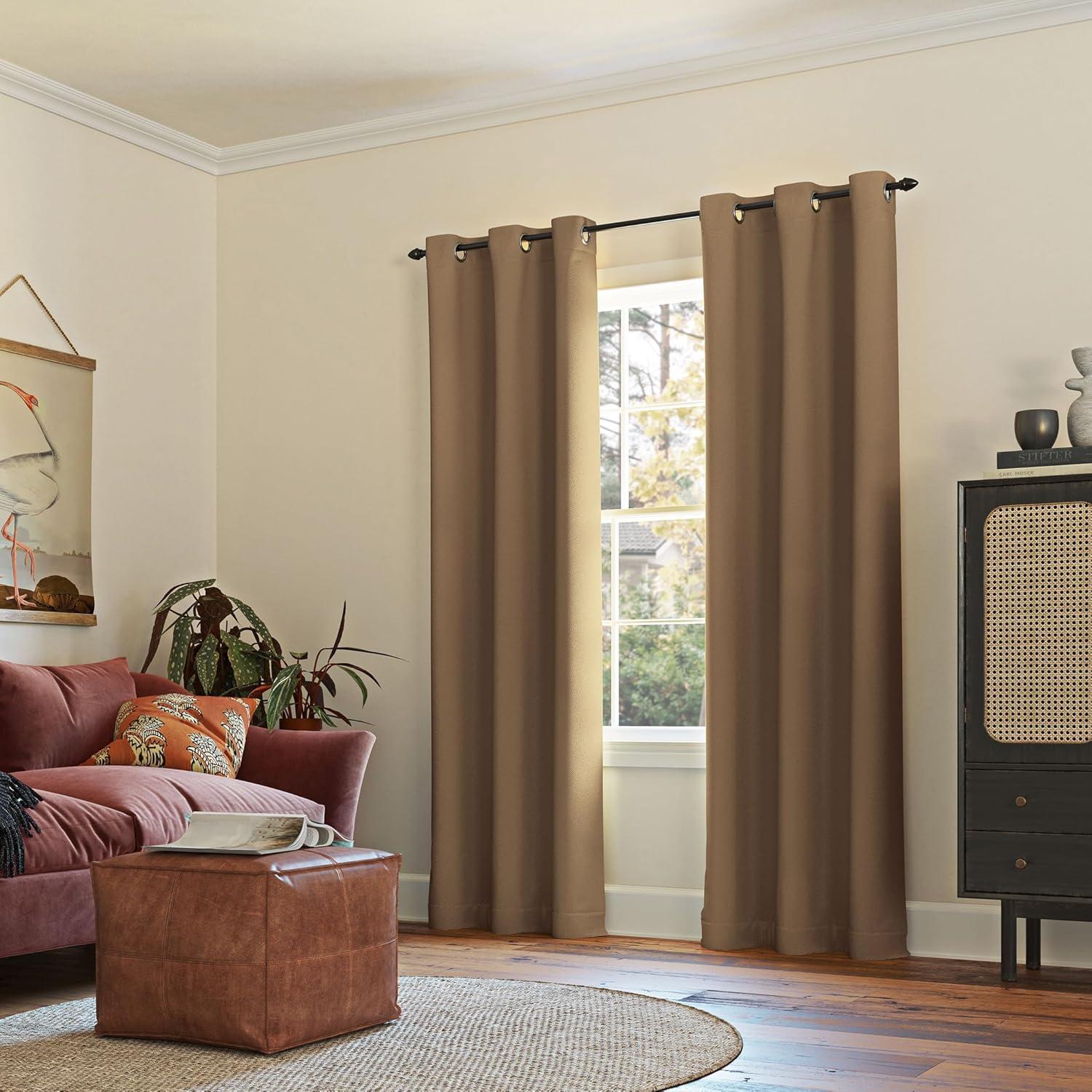 40"x54" Sun Zero Blackout Kenneth Energy Saving Grommet Curtain Panel Barley Brown: Solid Polyester Indoor Curtain