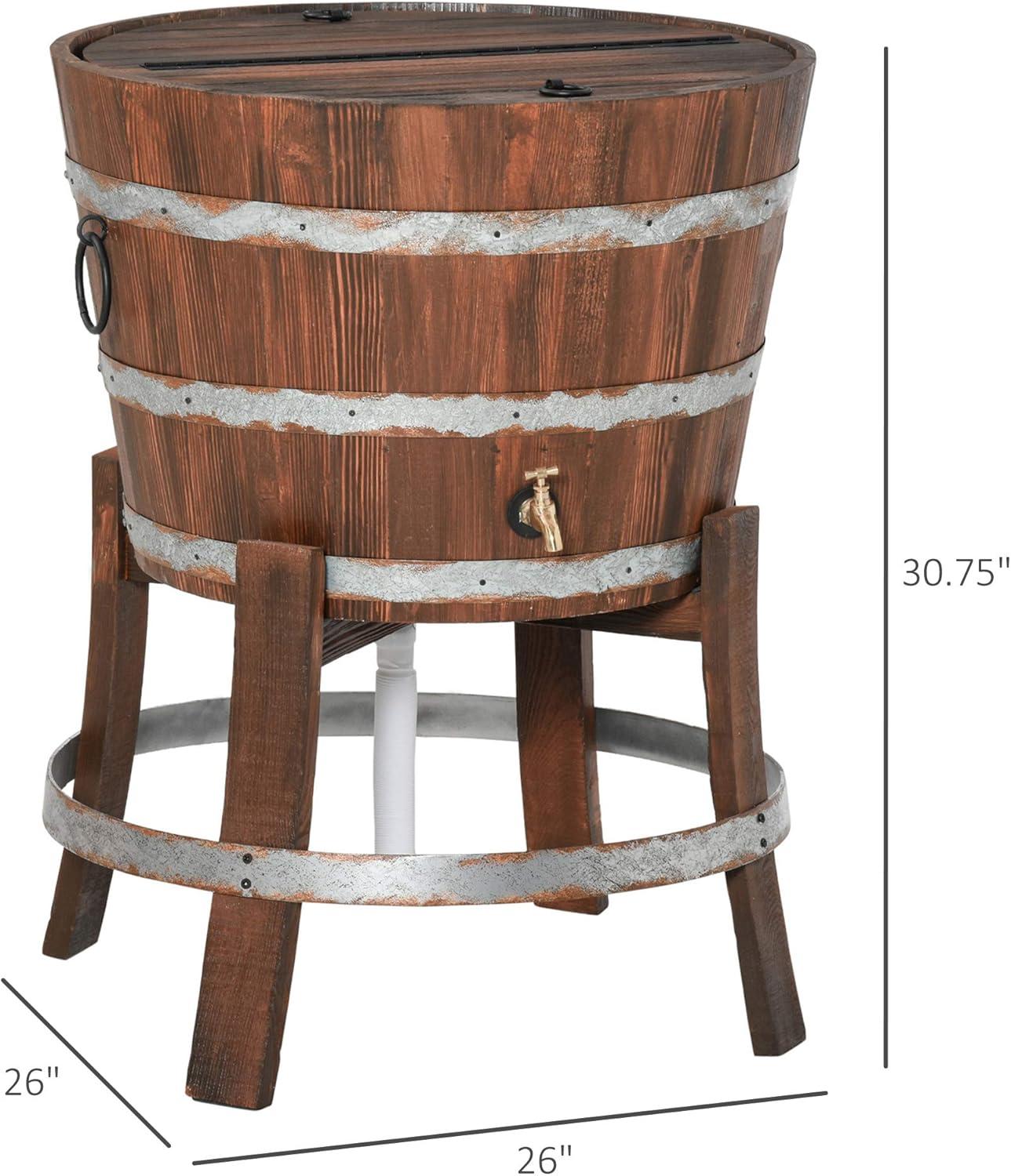 Outsunny 13 Gallons Retro Style Wooden Cooler Ice Bucket with Support Frame, Foldable Flip Cover, and Drain Faucet