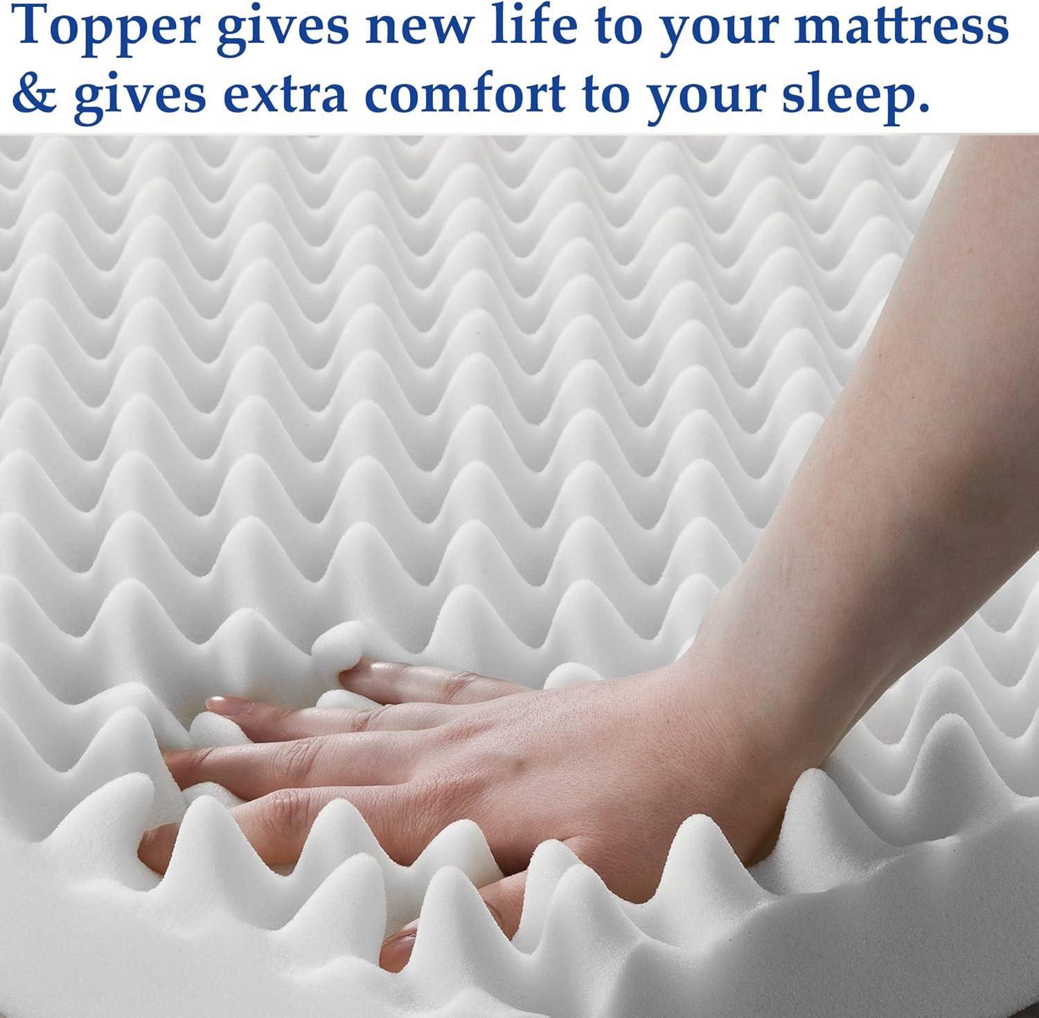 Spring Solution 2-inch Convoluted Egg Shell Bed Topper with Breathable Foam | Soft, Comfortable and Relaxing Bed Top Padding, Mattress Toppers Provide Support for Back and Lower Back, Twin, White