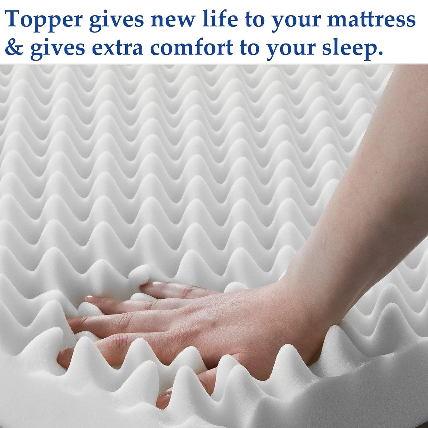 Spring Solution 2-inch Convoluted Egg Shell Bed Topper with Breathable Foam | Soft, Comfortable and Relaxing Bed Top Padding, Mattress Toppers Provide Support for Back and Lower Back, Twin, White