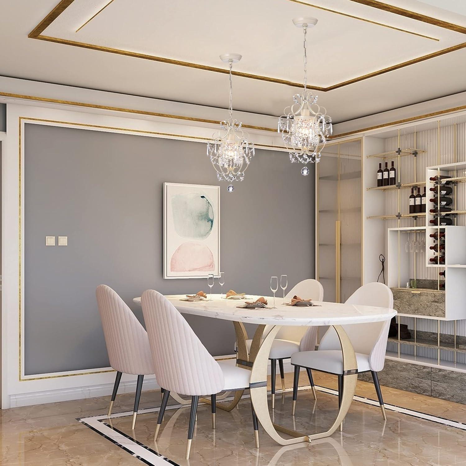 Edvivi Amorette Mini Chandelier Crystal Chandeliers, 1 Light Modern Elegant Glam Ceiling Light Fixture Ivory, Adjustable Hanging Lighting for Closet, Bedroom, Girls Room, Kitchen Island