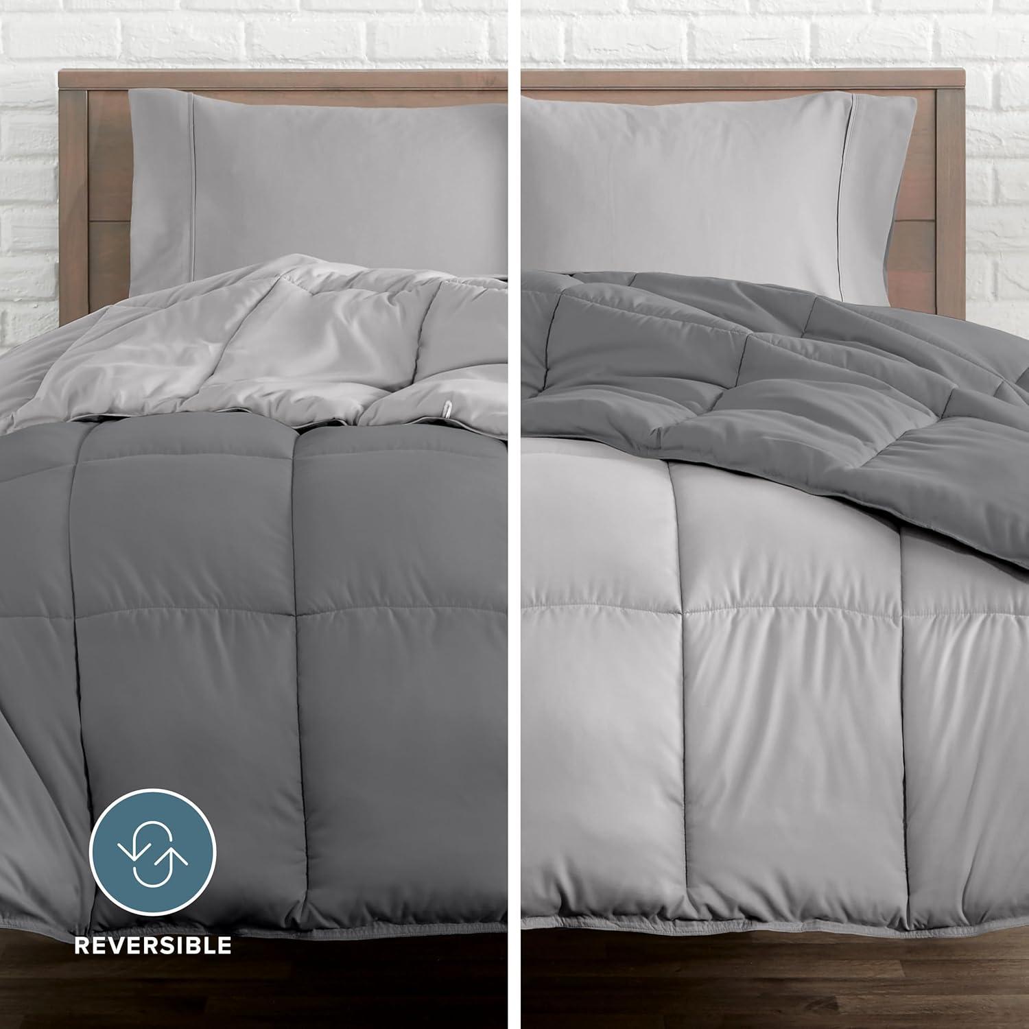 Bare Home 4-Piece Reversible Bed-in-a-Bag - Premium 1800 Collection - Twin XL, Light Gray/Gray Comforter with Gray Sheet Set