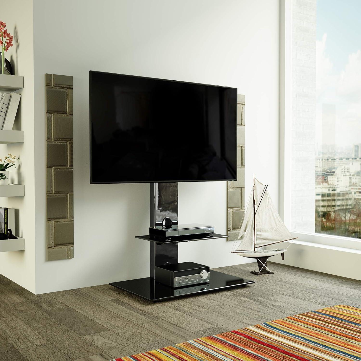 Lesina Gloss Black Tempered Glass Corner TV Stand with Cabinet