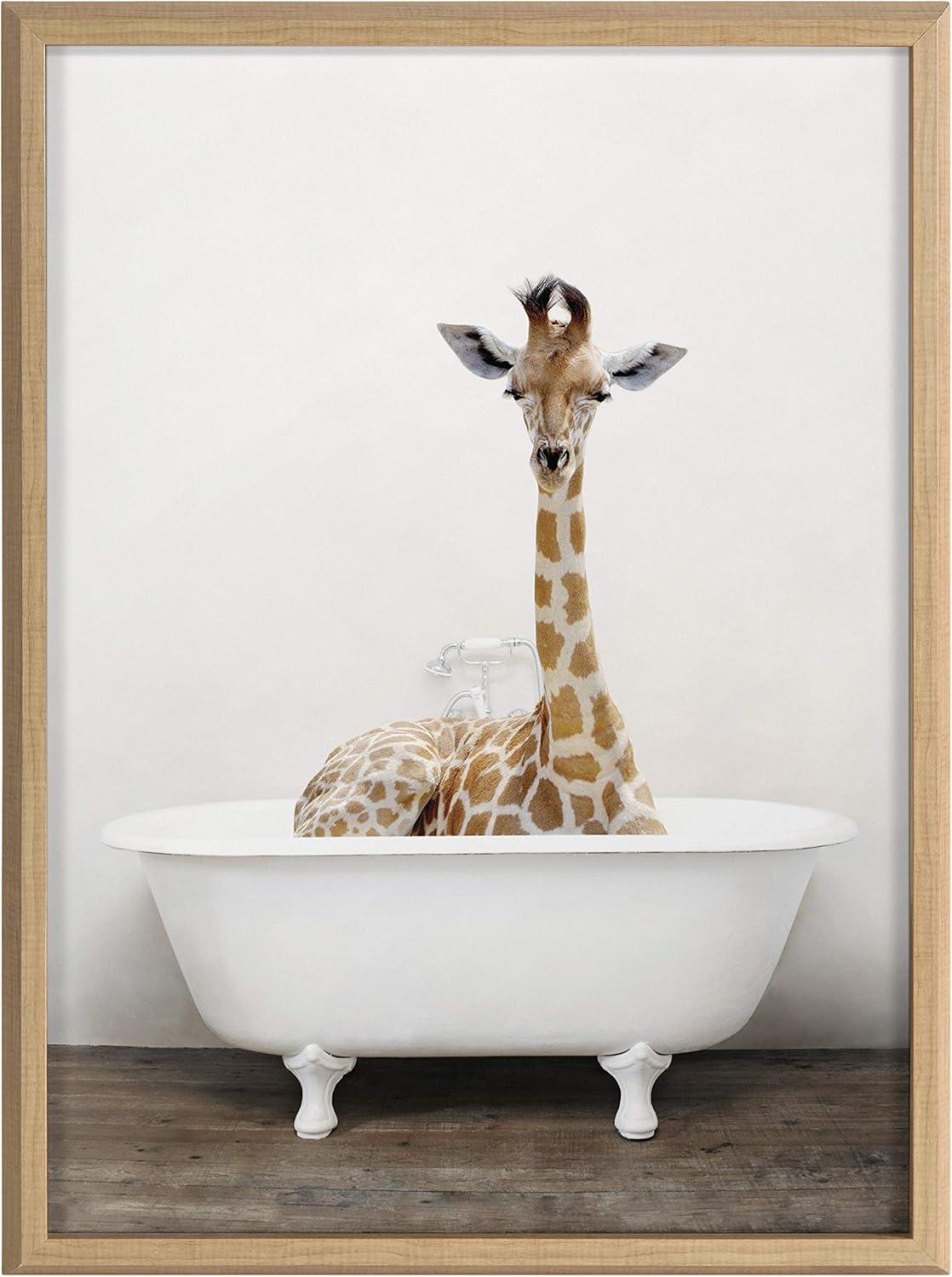 18" x 24" Blake Giraffe 2 in Tub Color Framed Printed Glass by Amy Peterson Art Studio Natural - Kate & Laurel All Things Decor