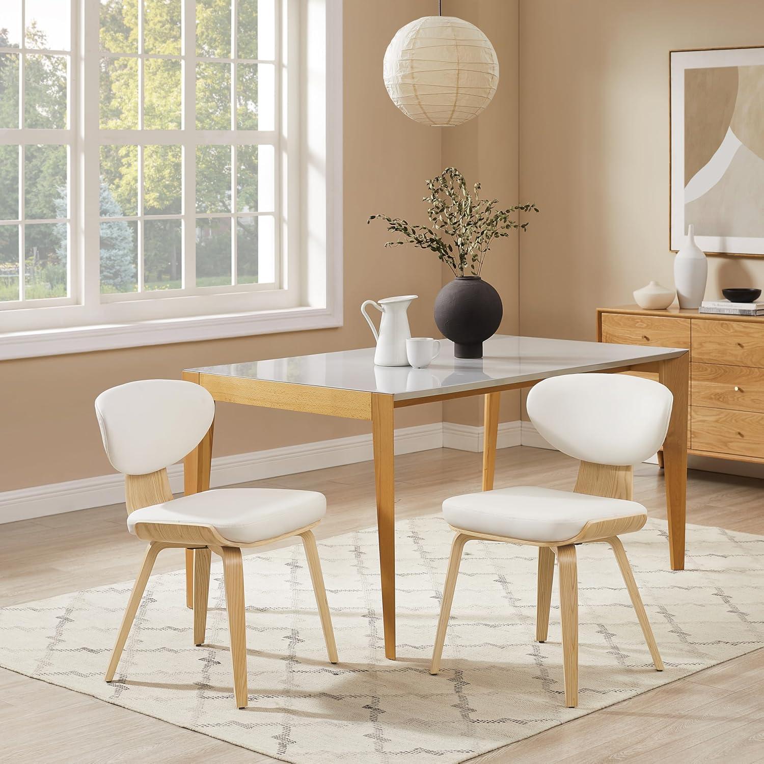 Art Leon Dining Chairs - Mid Century Modern Dining Room Chairs, Faux Leather Upholstered Armless Side Chair with Wood Legs for Kitchen, Set of 2, Walnut Bentwood/Black