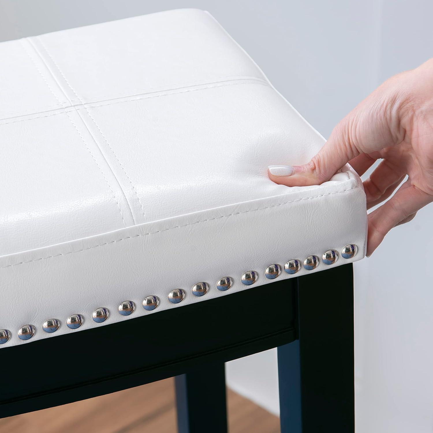 Claridge Backless Faux Leather Nailhead Saddle Barstool White/Black - Linon