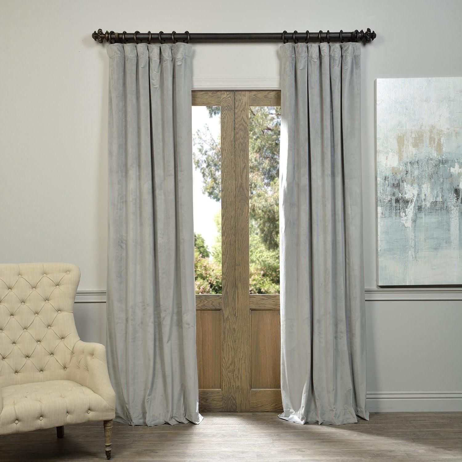 Half Price Drapes Signature Silver Grey Velvet Blackout Curtains for Bedrooms(1 Panel), 50WX 96L
