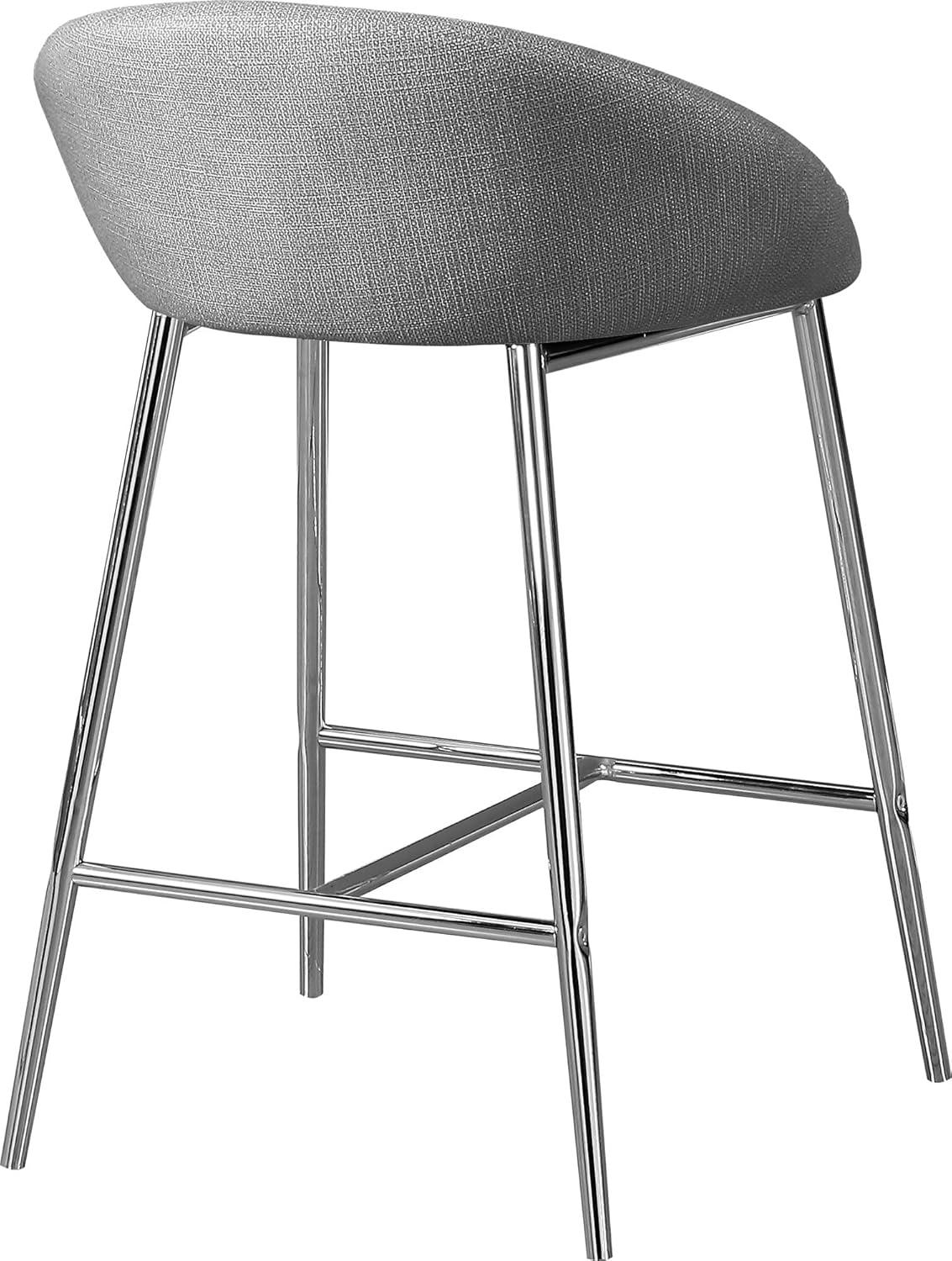 Bar Stool Set Of 2 Counter Height Kitchen Metal Fabric Grey Chrome