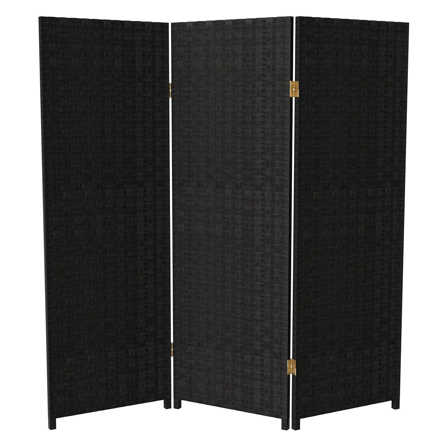 4 ft. Tall Woven Fiber Room Divider - Black (3 Panels) - Oriental Furniture: Rattan-Style, Privacy Screen