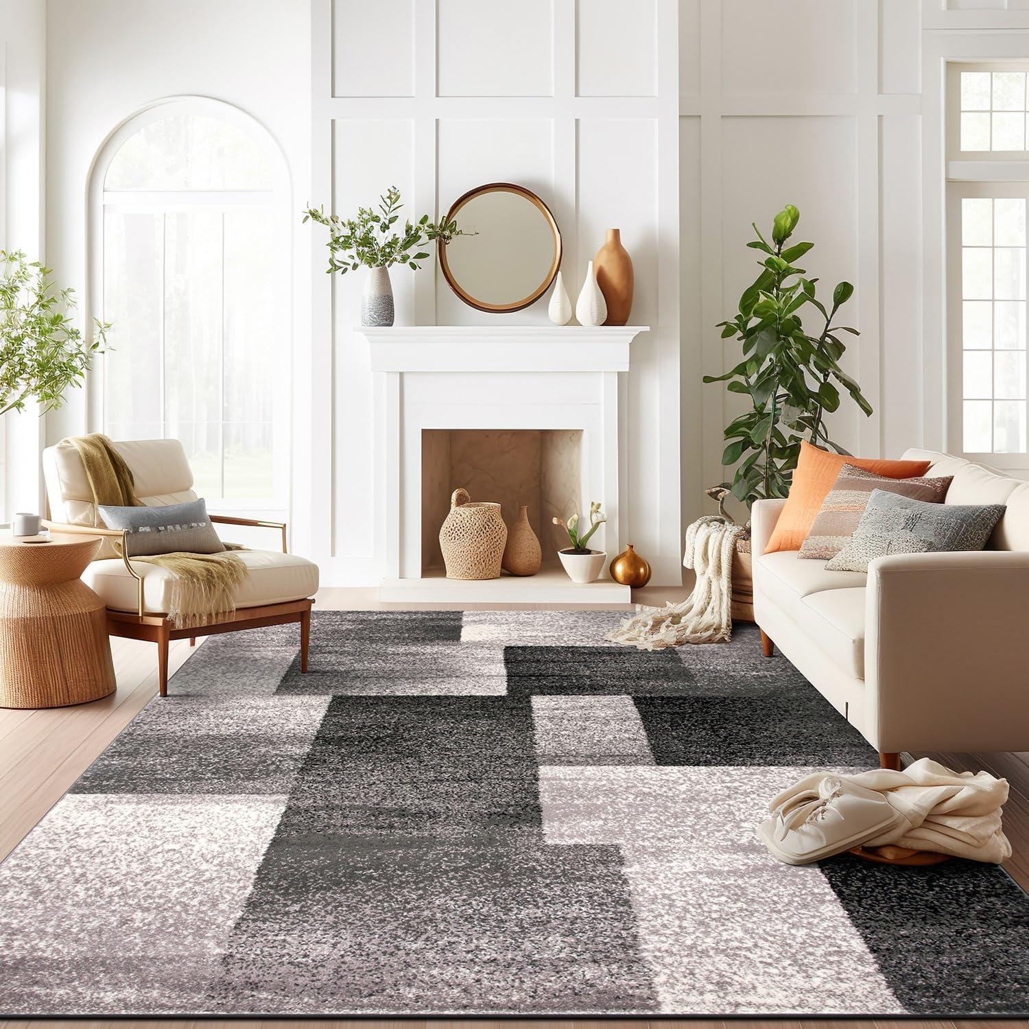 World Rug Gallery Contemporary Modern Geometric Boxes Area Rug - Gray 7'10" x 10'
