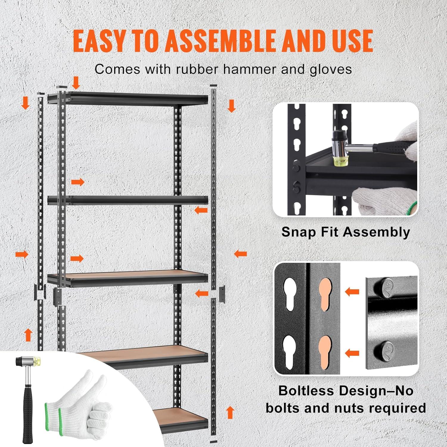 VEVOR Storage Shelving Unit, 5-Tier Adjustable 2000 lbs Capacity Heavy Duty Garage Shelves 36" L x 18" W x 72" H