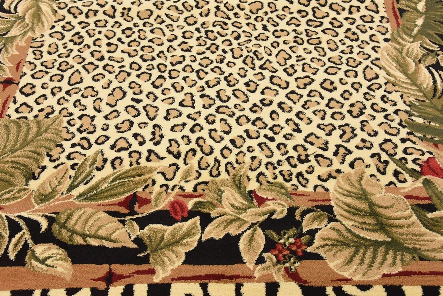 Unique Loom Wildlife Collection Area Rug - Jungle (6' 1" Square Cream/Black)