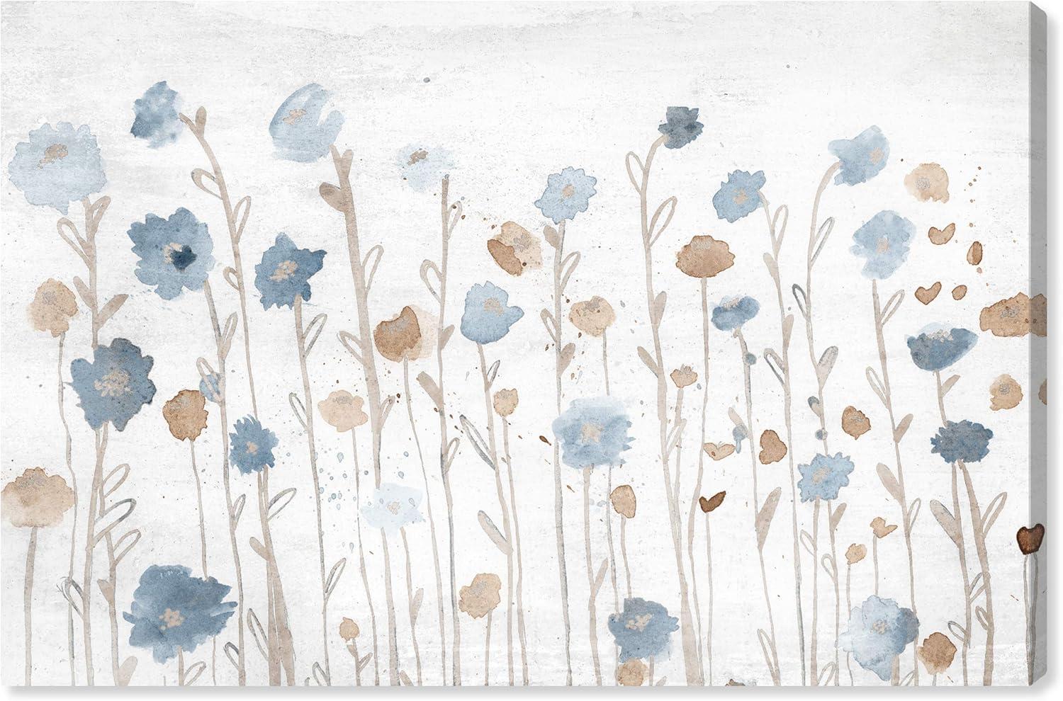 Beautiful Growth Light Blue and Brown Floral Canvas Print, 24" x 16"