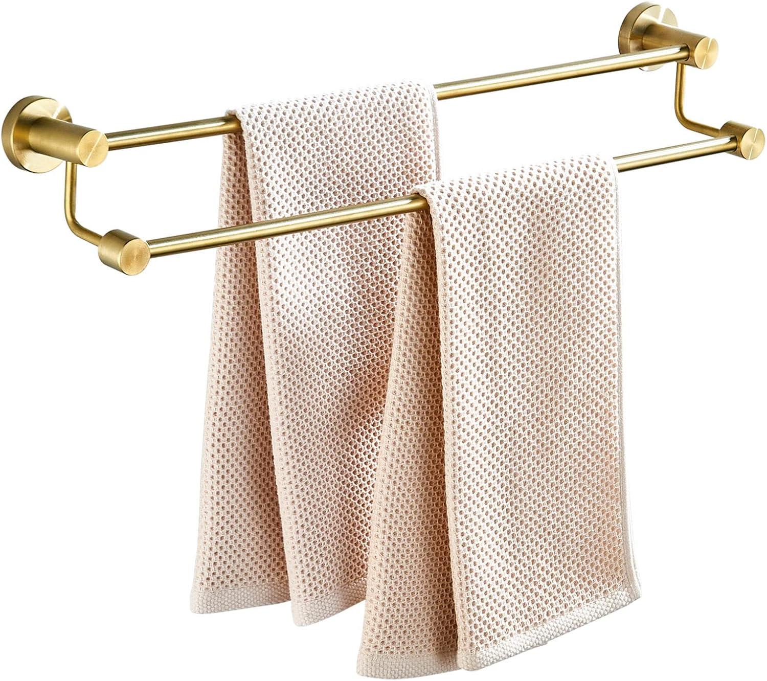 Brushed Gold Stainless Steel Double Towel Bar Rack