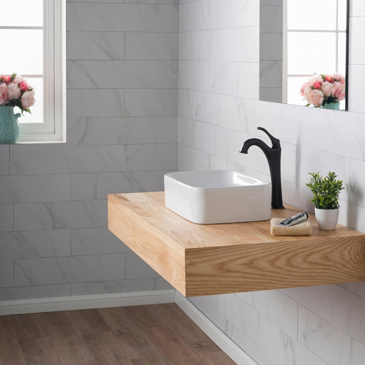 White Ceramic Rectangular Above-Counter Vessel Sink