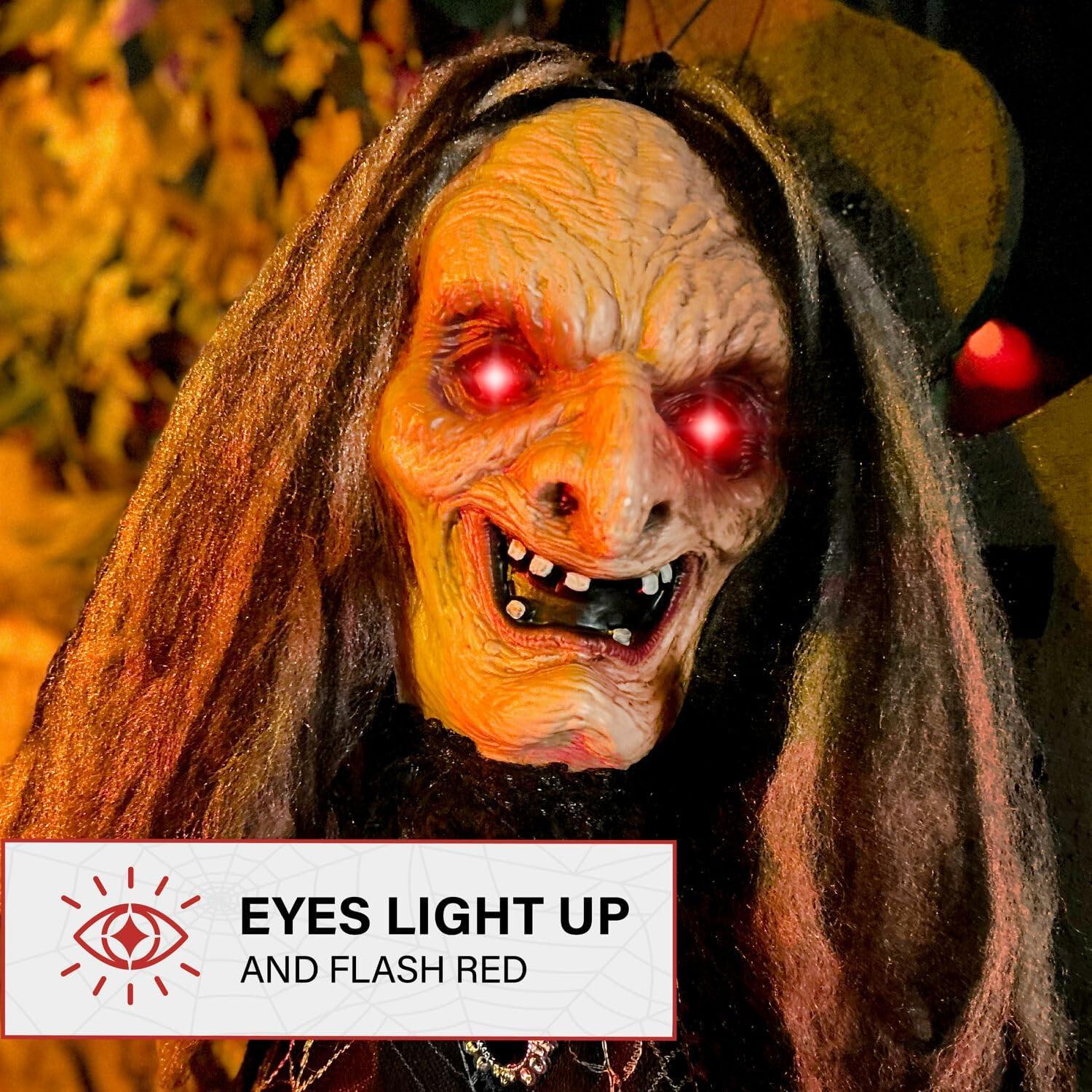 Haunted Hill Farm Lifesize Witch Prop with Lights and Sound, Indoor/Covered Outdoor Halloween Decoration