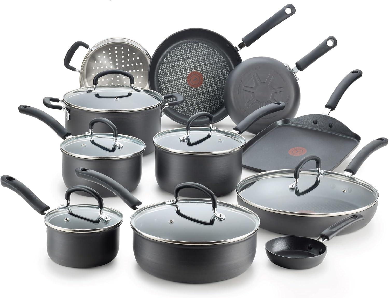 T-fal Ultimate Hard Anodized Nonstick 17 Piece Cookware Set, Black