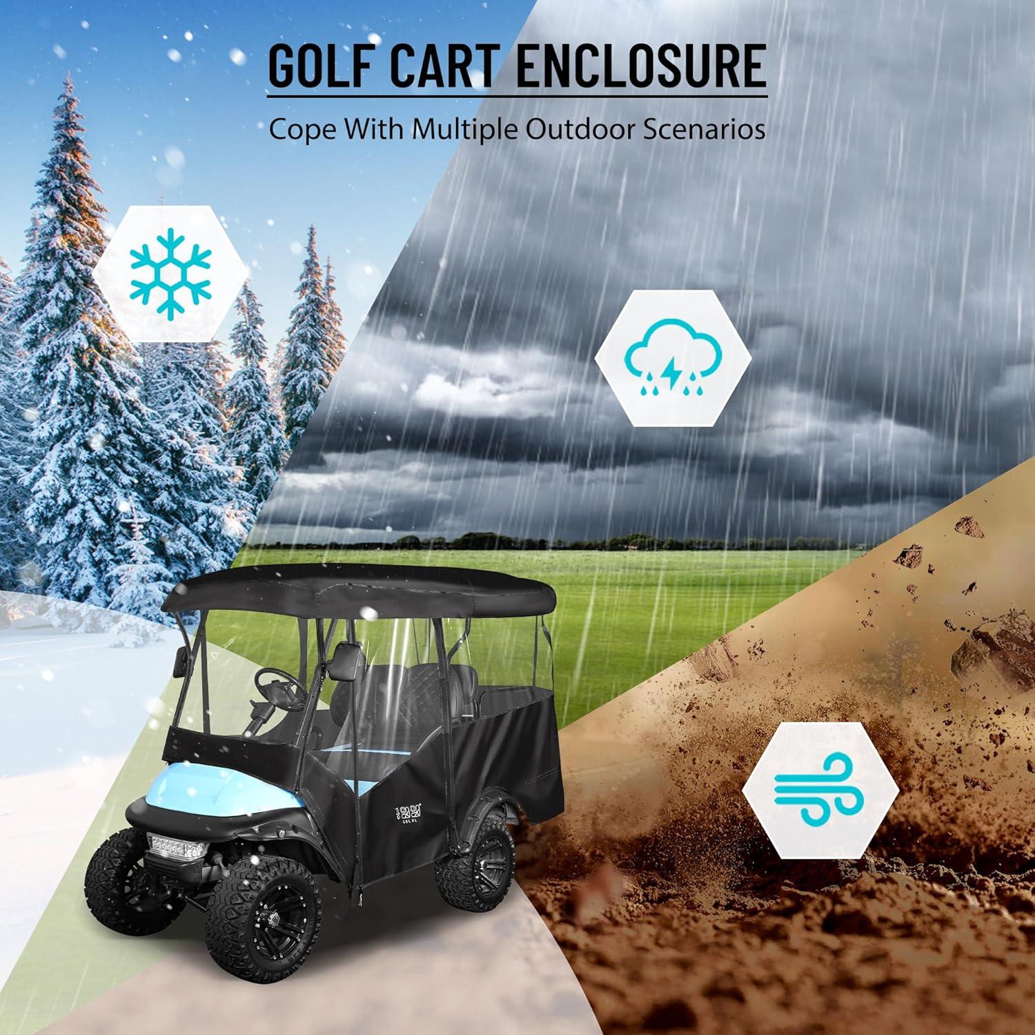 10L0L Golf Cart Cover 4 Passenger for Yamaha EZGO Club Car, 420D Waterproof Sunproof Dustproof Enclosure Cover, Black