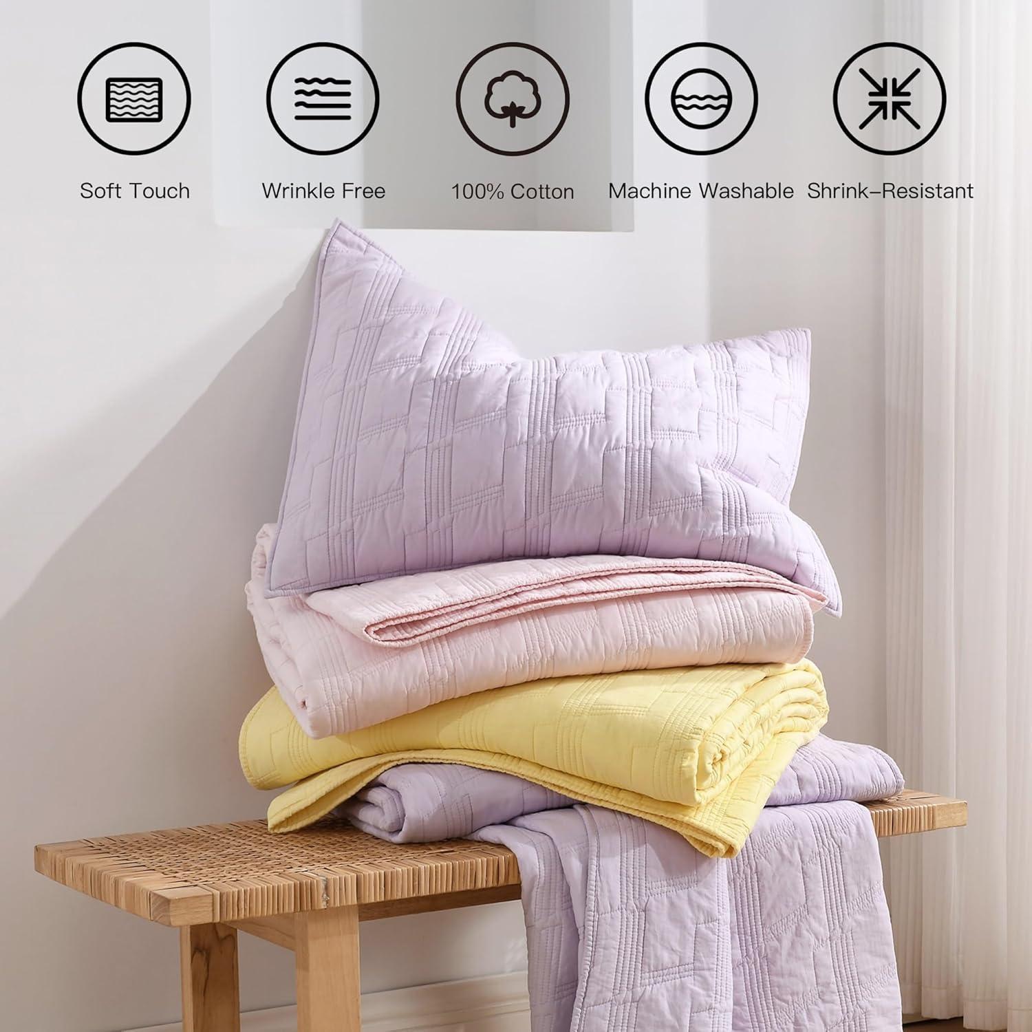 HORIMOTE HOME Quilt Set Queen Size Yellow, Classic Geometric Diamond Stitched Pattern, Ultra Soft Lightweight Bedding Set Bedspread Coverlet for All Season 3 Pieces (1 Quilt and 2 Pillow Shams)