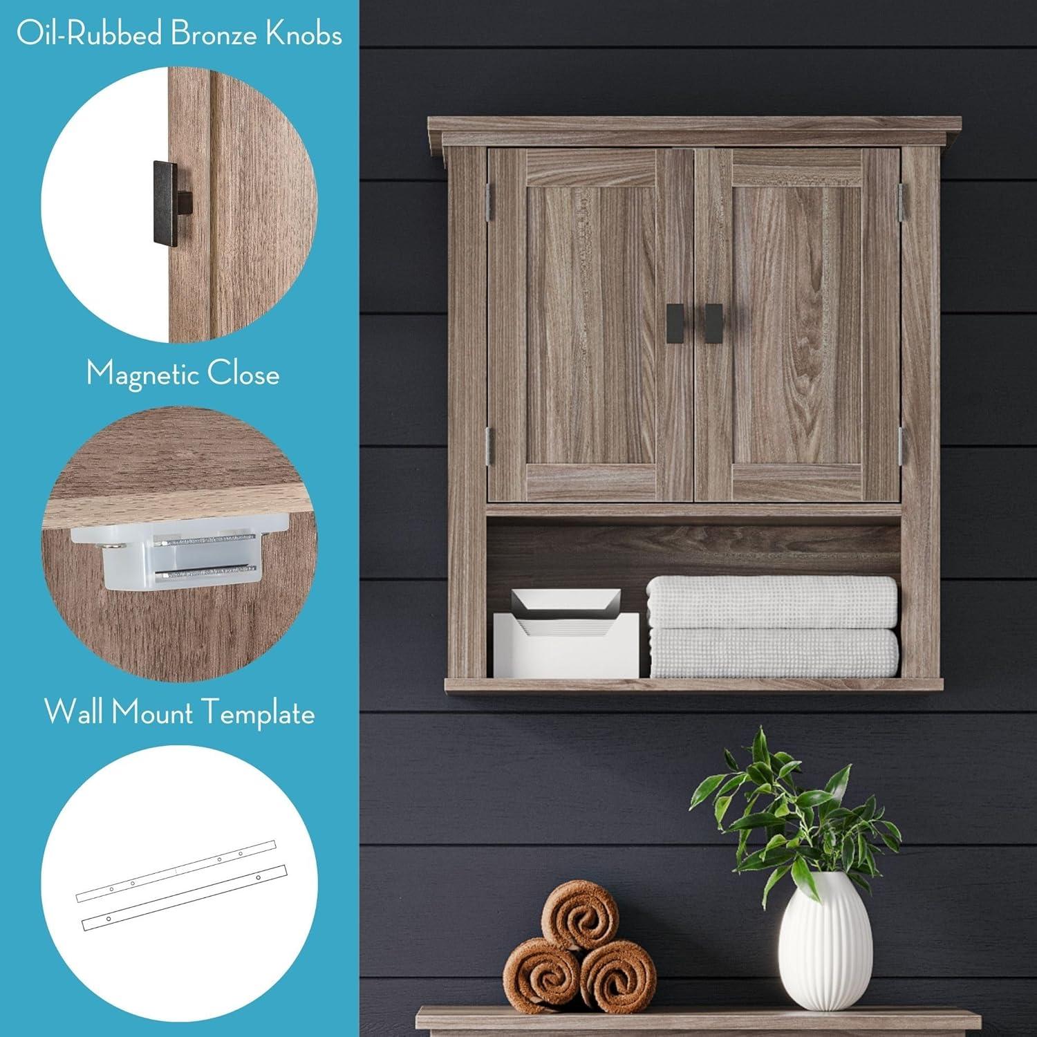 RiverRidge Hayward Two-Door Bathroom and Laundry Wall Mount Storage Medicine Cabinet with Fixed and Adjustable Shelf