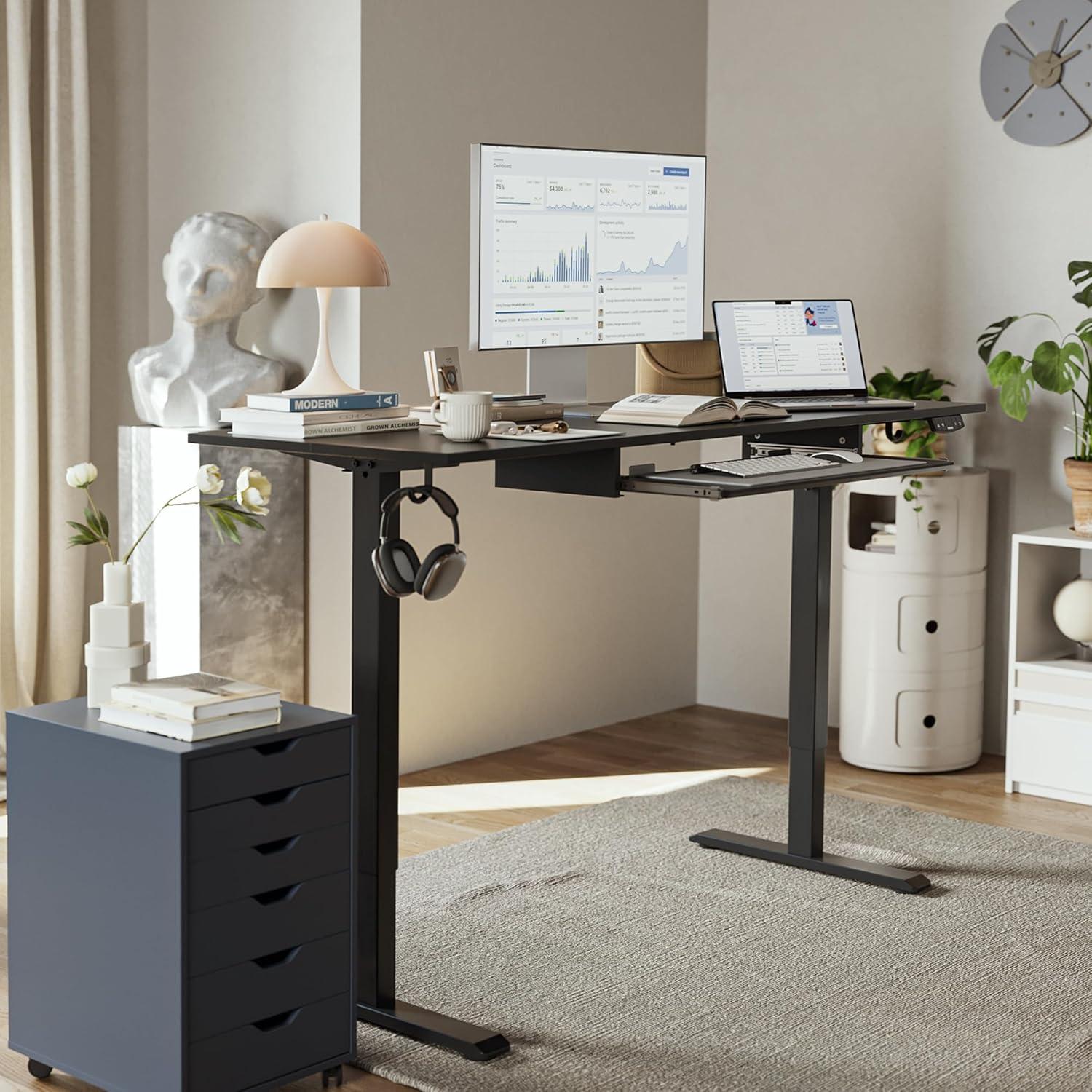 Black Adjustable Height Standing Desk with Keyboard Tray