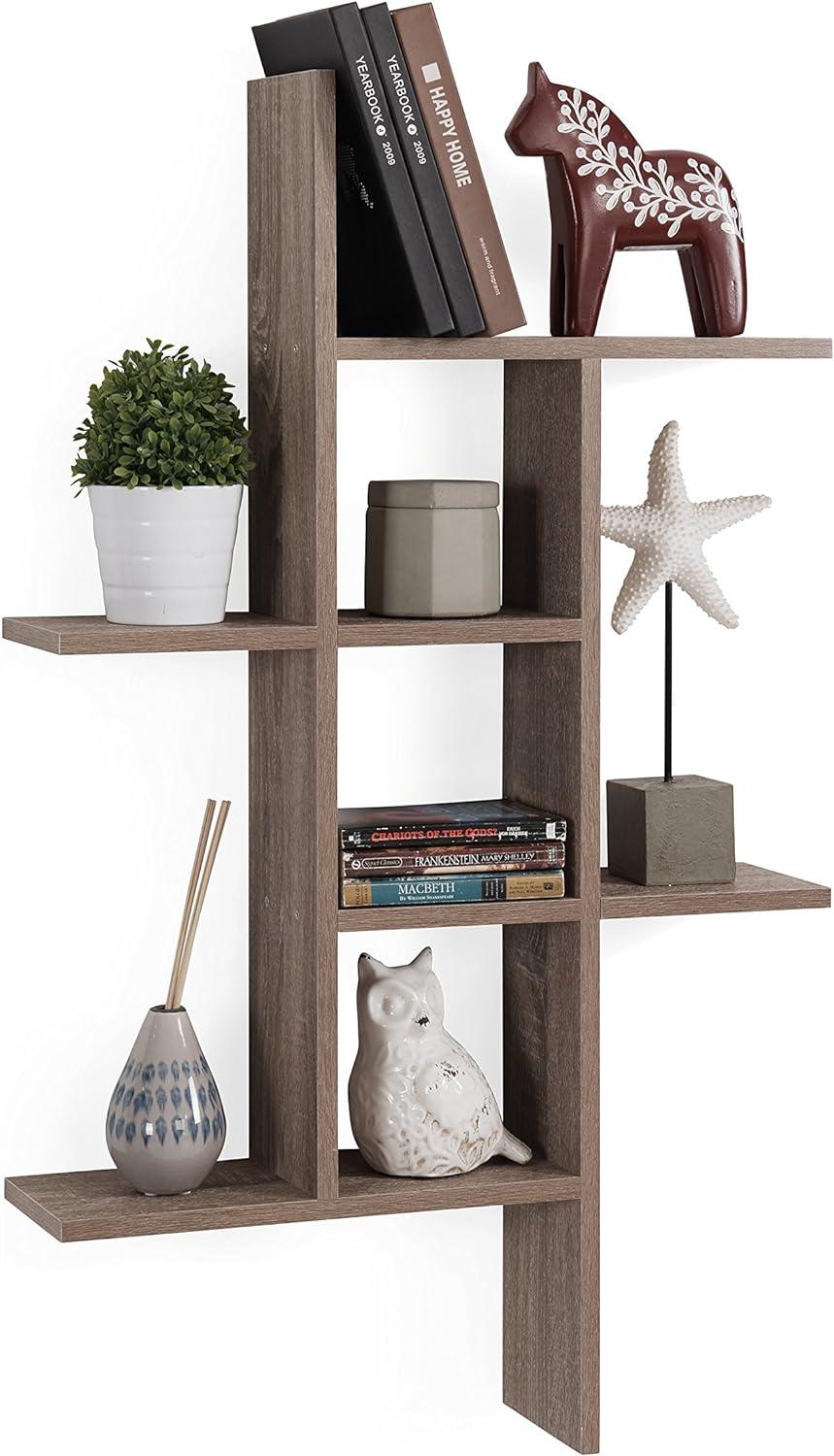 Weathered Oak Modern Cantilever Wall Shelf, 35"x5"x8"