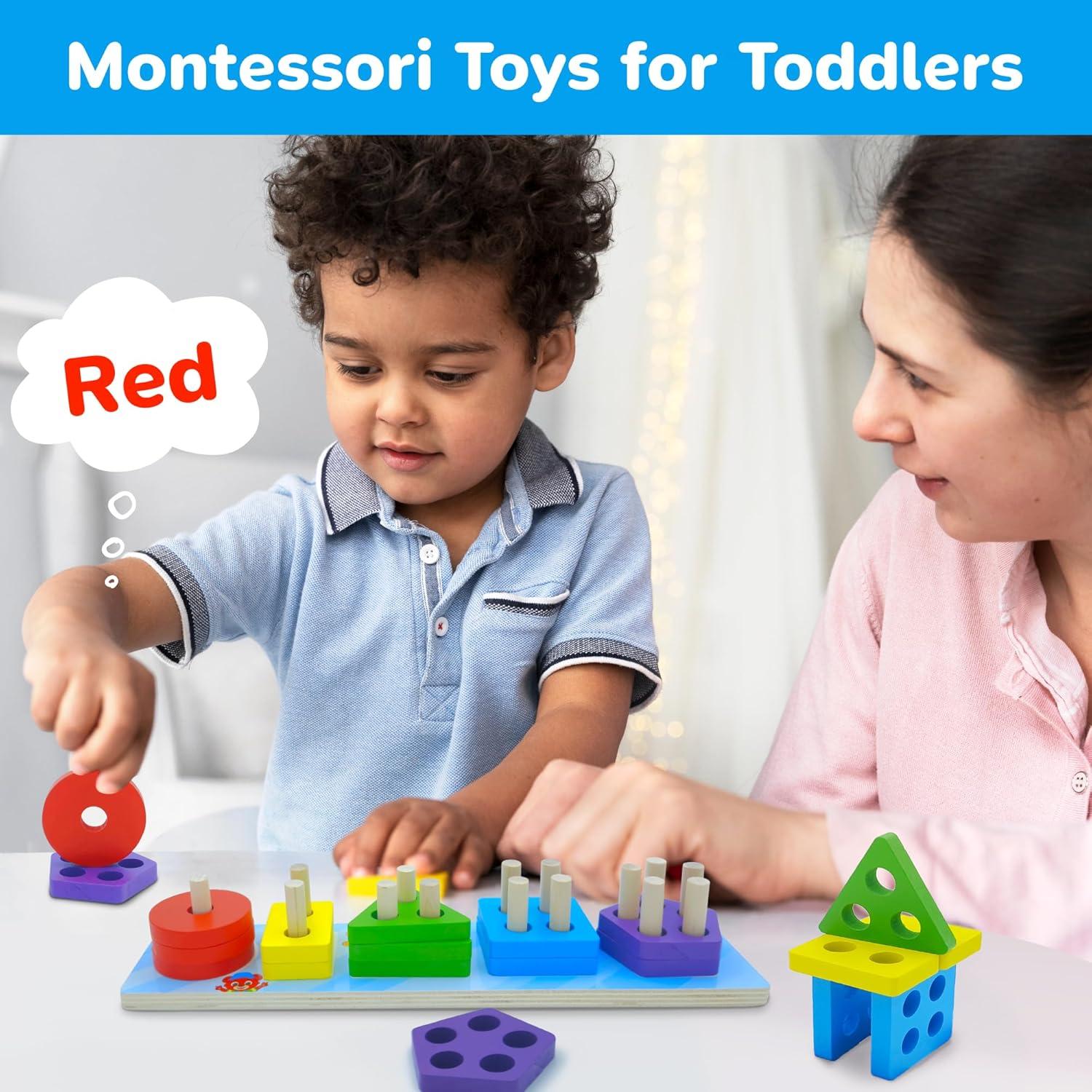 Lucas & Friends Sorting & Stacking Toys, Wooden Puzzle Toy for Learning Shapes and Colors