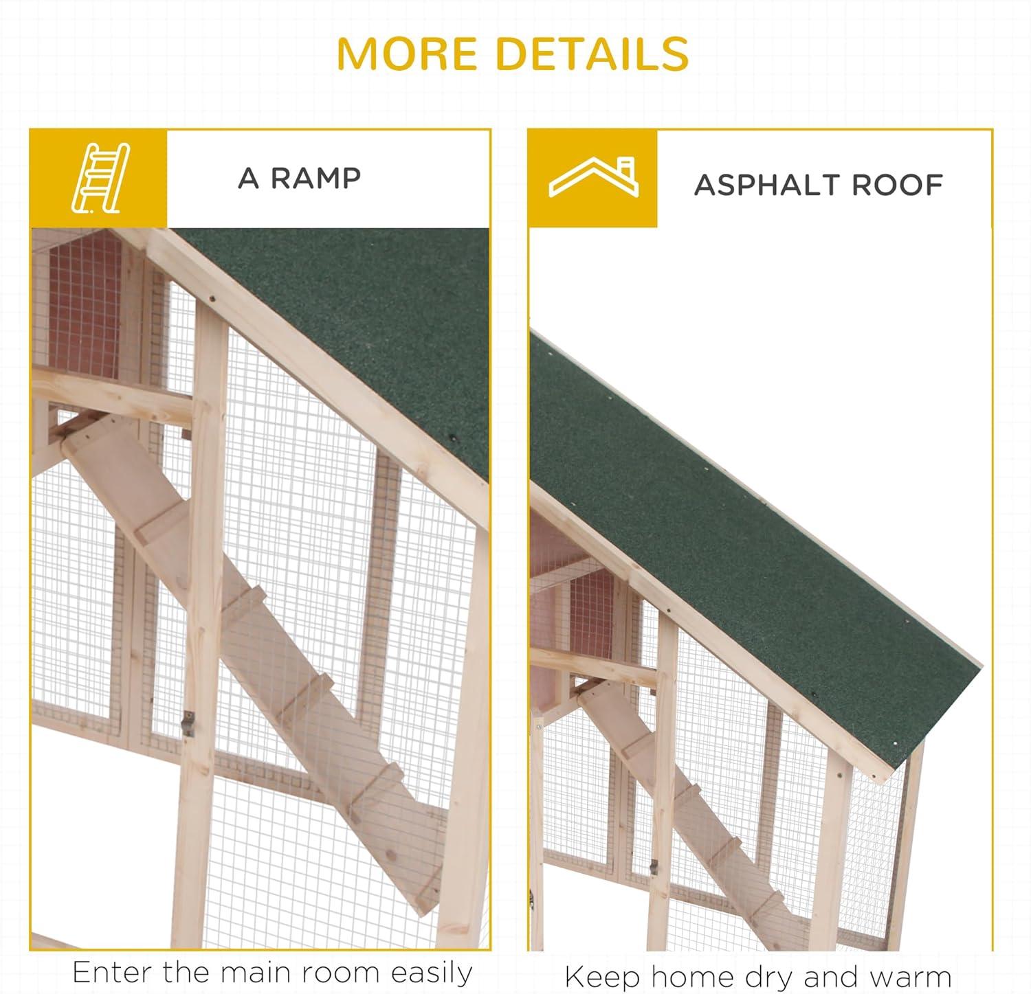 PawHut 55" L 2-Tier Wooden Rabbit Hutch Bunny Cage Small Animal House with Ramp, Waterproof Roof, Removable Tray and Outdoor Run