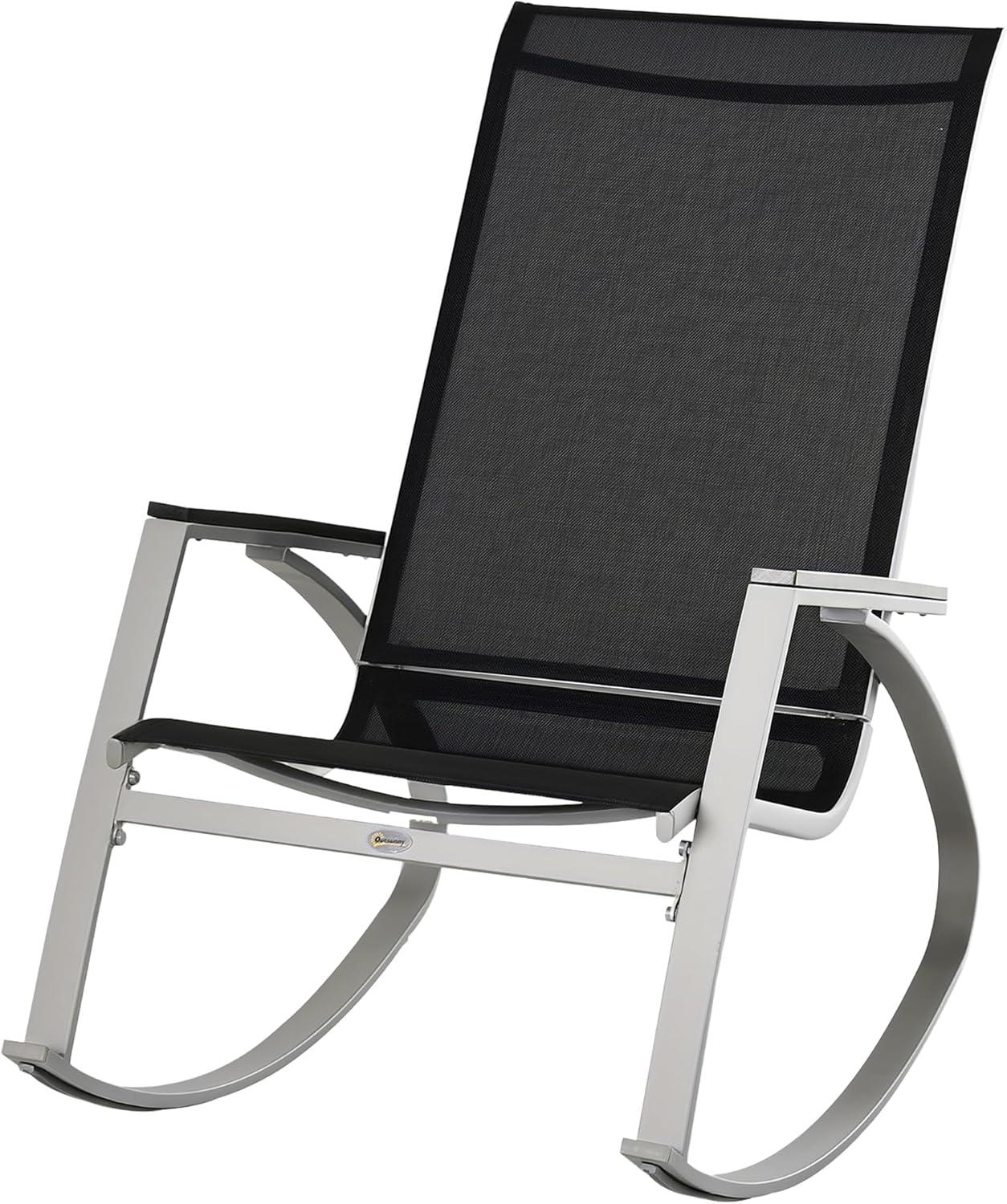 Outsunny Outdoor Modern Front Porch Patio Rocking Sling Chair - Black / Silver