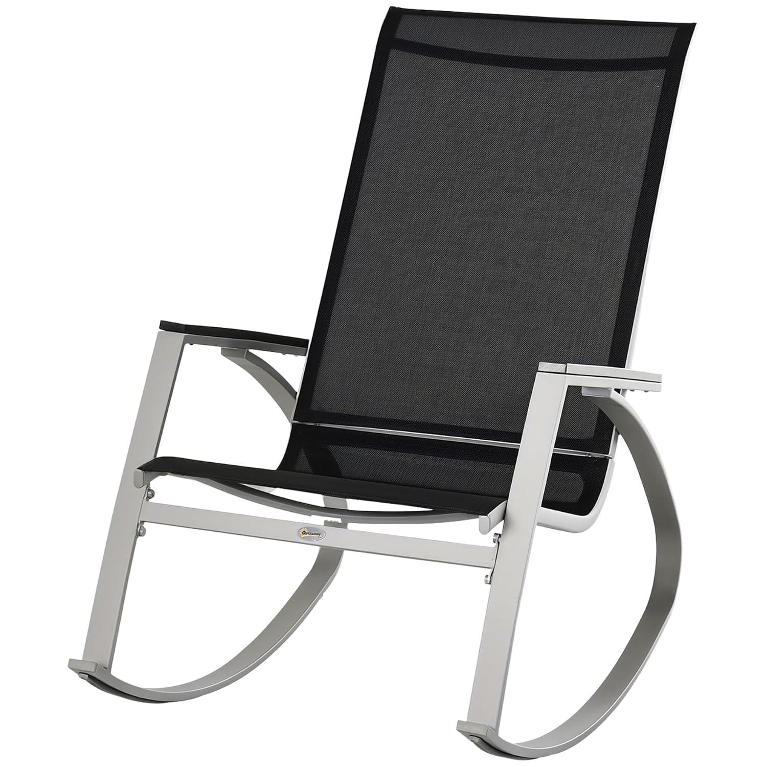 Outsunny Outdoor Modern Front Porch Patio Rocking Sling Chair - Black / Silver