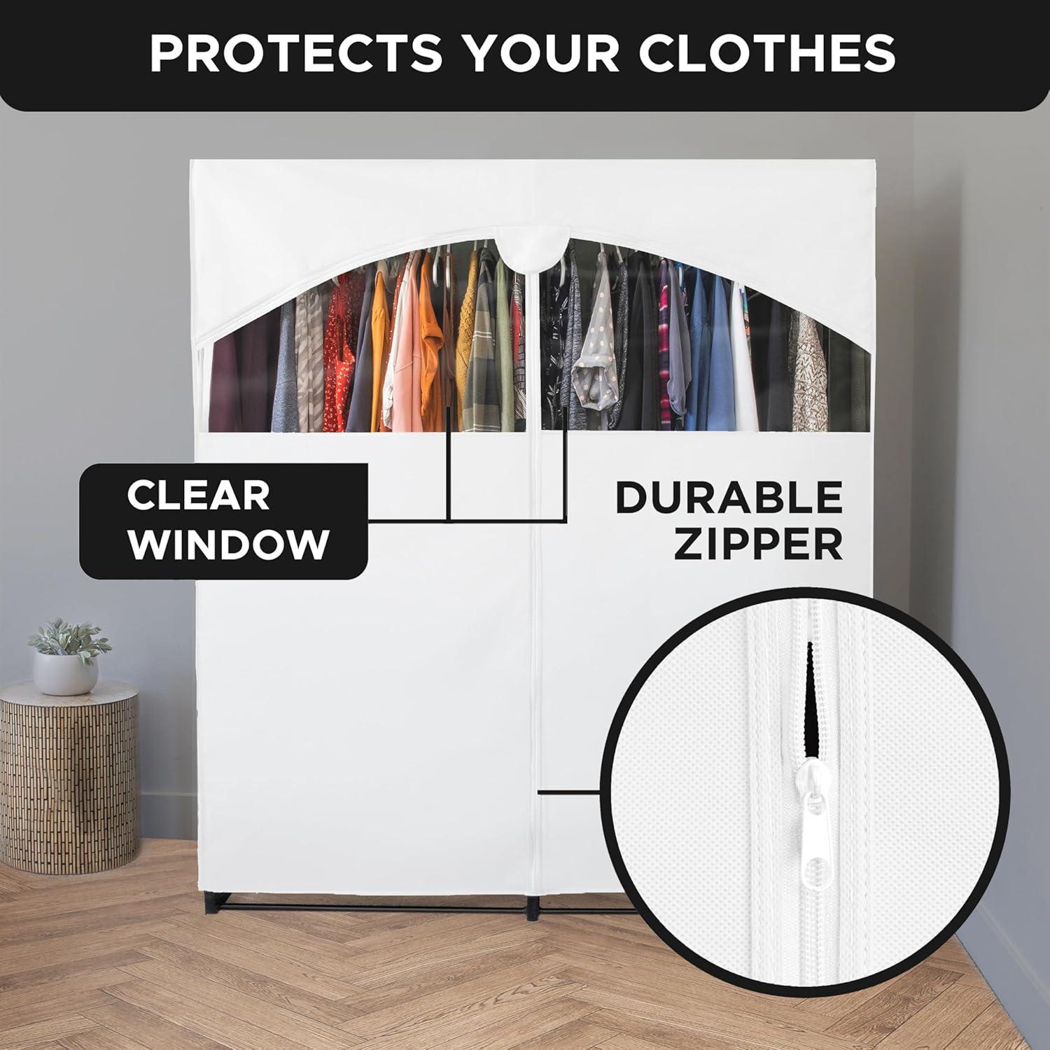 Hold N' Storage - Portable Wardrobe Closet with Metal Hanging Rod - White