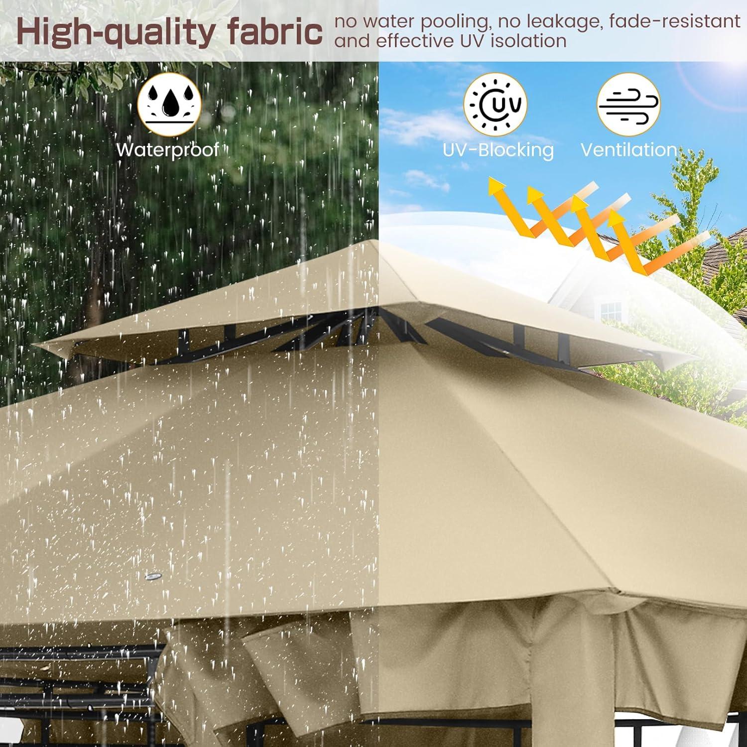 COBIZI 12X20 Heavy Duty Gazebo Outdoor Gazebo with Mosquito Netting and Curtains, Canopy Tent Deck Gazebo with Double-Arc Roof Ventiation and Metal Steel Frame Suitable for Lawn, Backyard, Patio,Gray