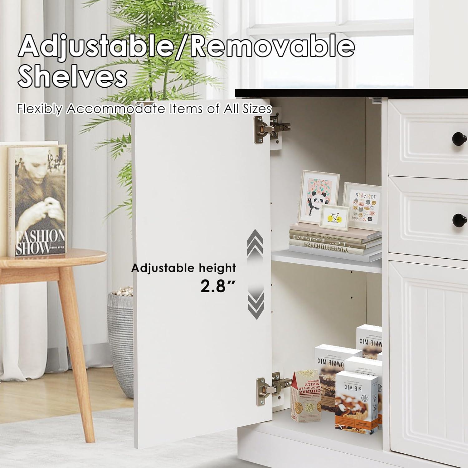 Magic Union 58" Farmhouse Sideboard Buffet Cabinet, Coffee Bar Cabinet with 2 Large Drawers & 4 Grooved Barn Doors, Wood Storage Cabinets for Dinning Room, Kitchen, Living Room, White