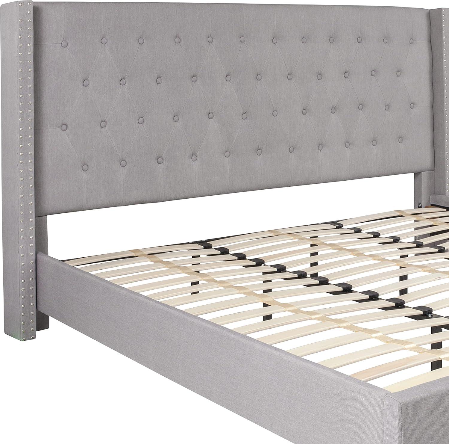 Riverdale Light Gray Tufted King Platform Bed with Nailhead Trim