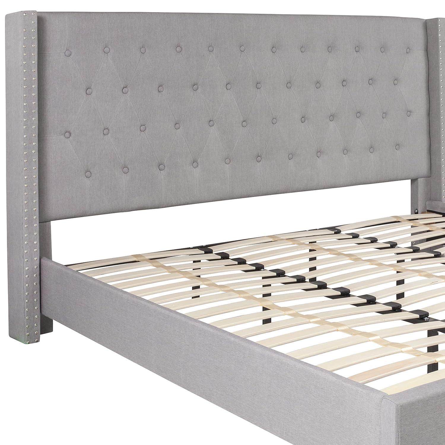 Riverdale Light Gray Tufted King Platform Bed with Nailhead Trim