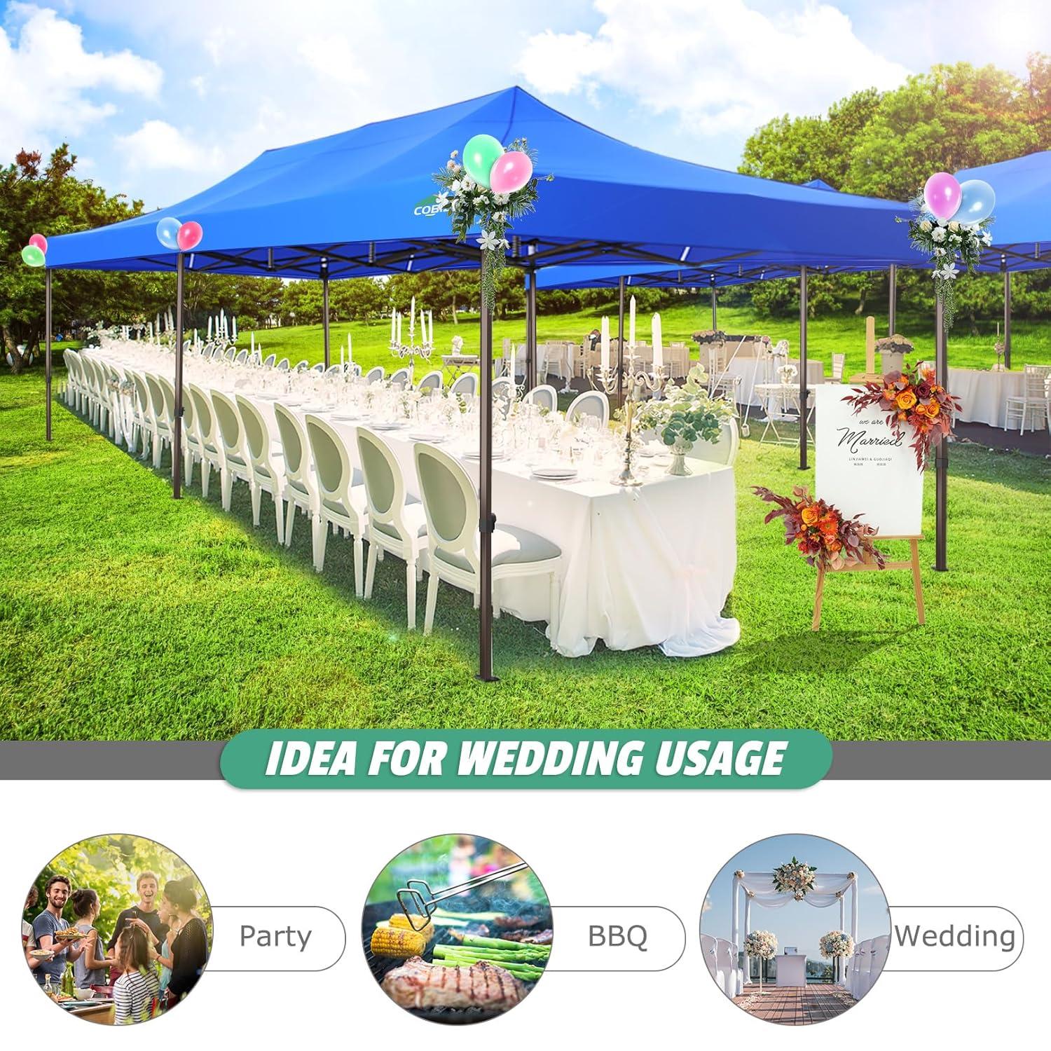 Cobizi 10x20 Canopy Tent, Heavy Duty Pop up Canopy with Sidewalls, Waterproof Easy Setup Canopy with Mosquito Netting, Outdoor Instant Screen Tents for Parties, Wedding, Backyard with Carry Bag