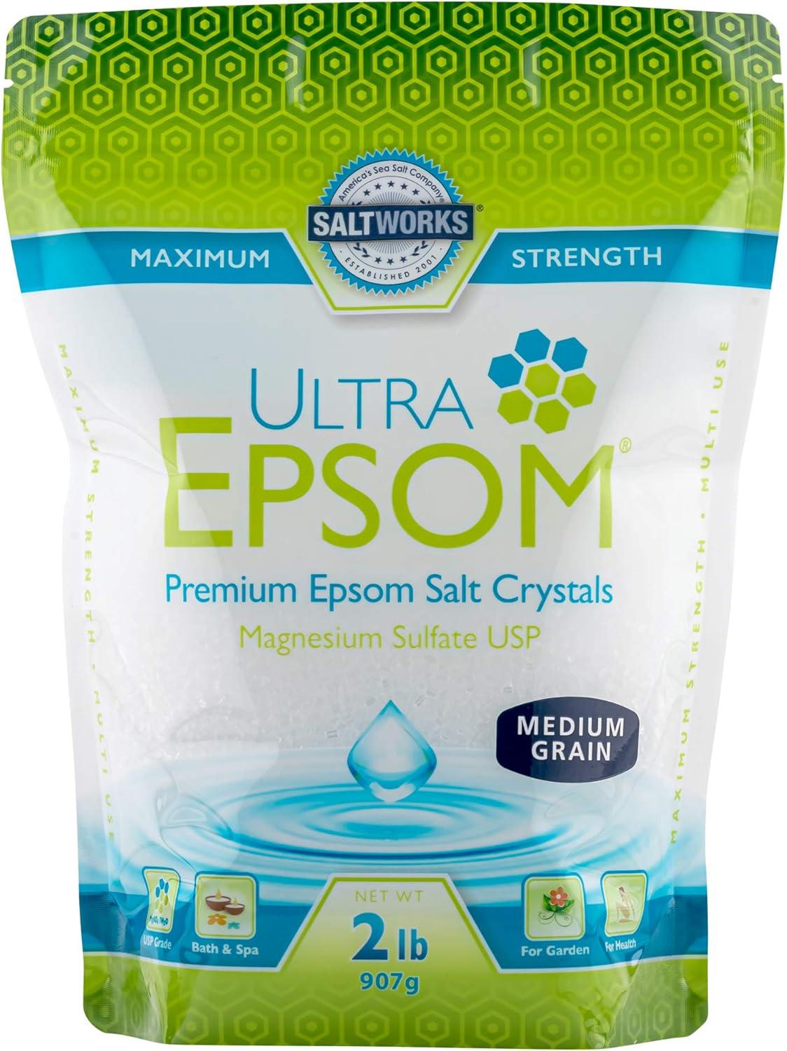 Saltworks Ultra Epsom Salt Therapeutic, Natural Soaking Solution, 2 lb. Pack