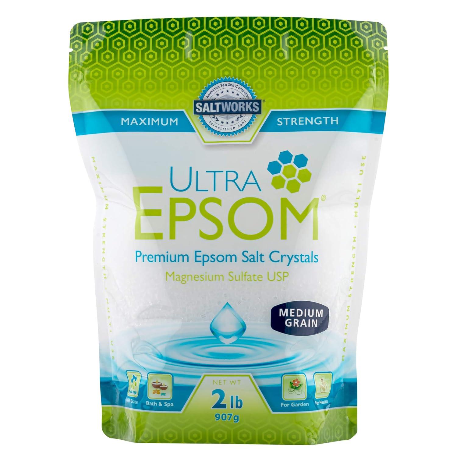 Saltworks Ultra Epsom Salt Therapeutic, Natural Soaking Solution, 2 lb. Pack