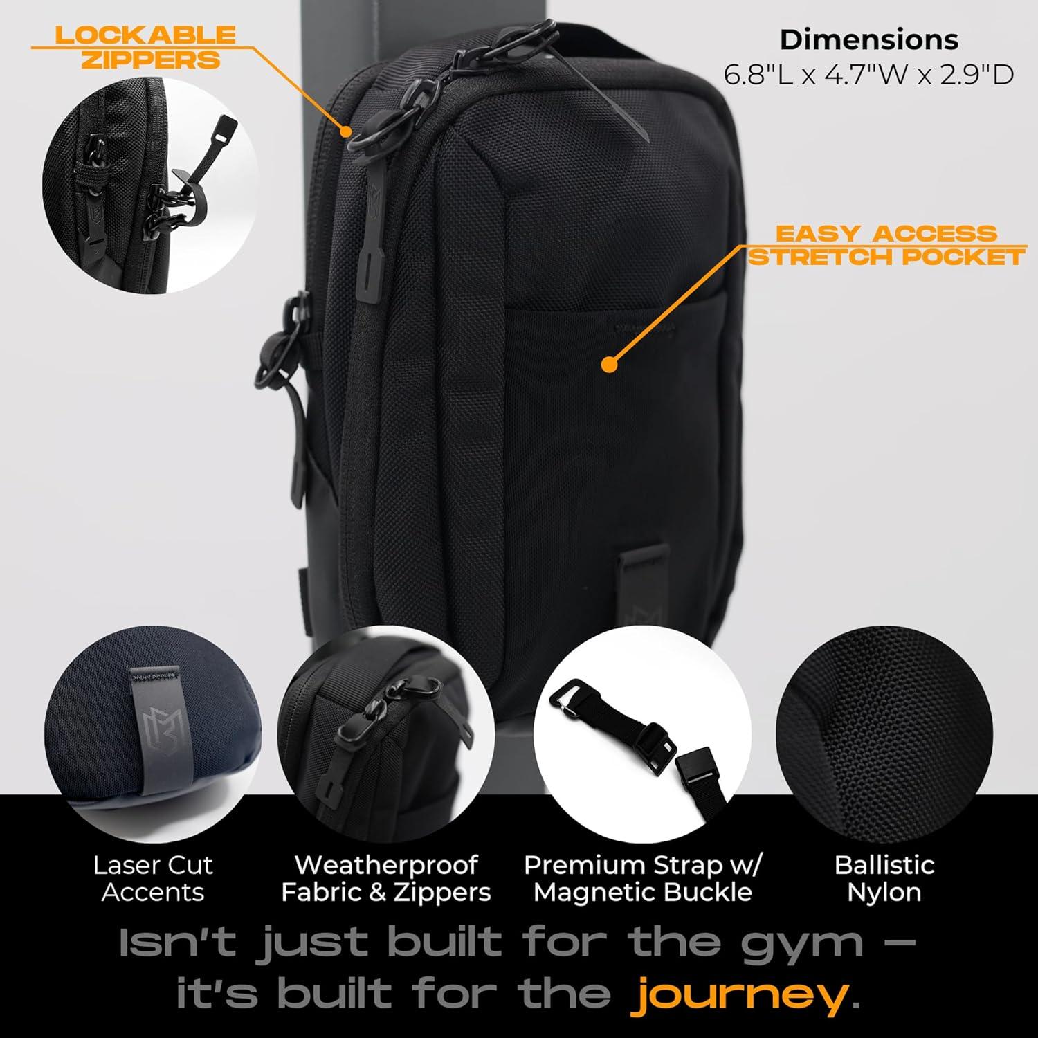 Black Crossbody Bag Sling Chest Bag for Men and Women | Magnetic Gym & Travel Bag for Work, Sports, Keep Items Clean
