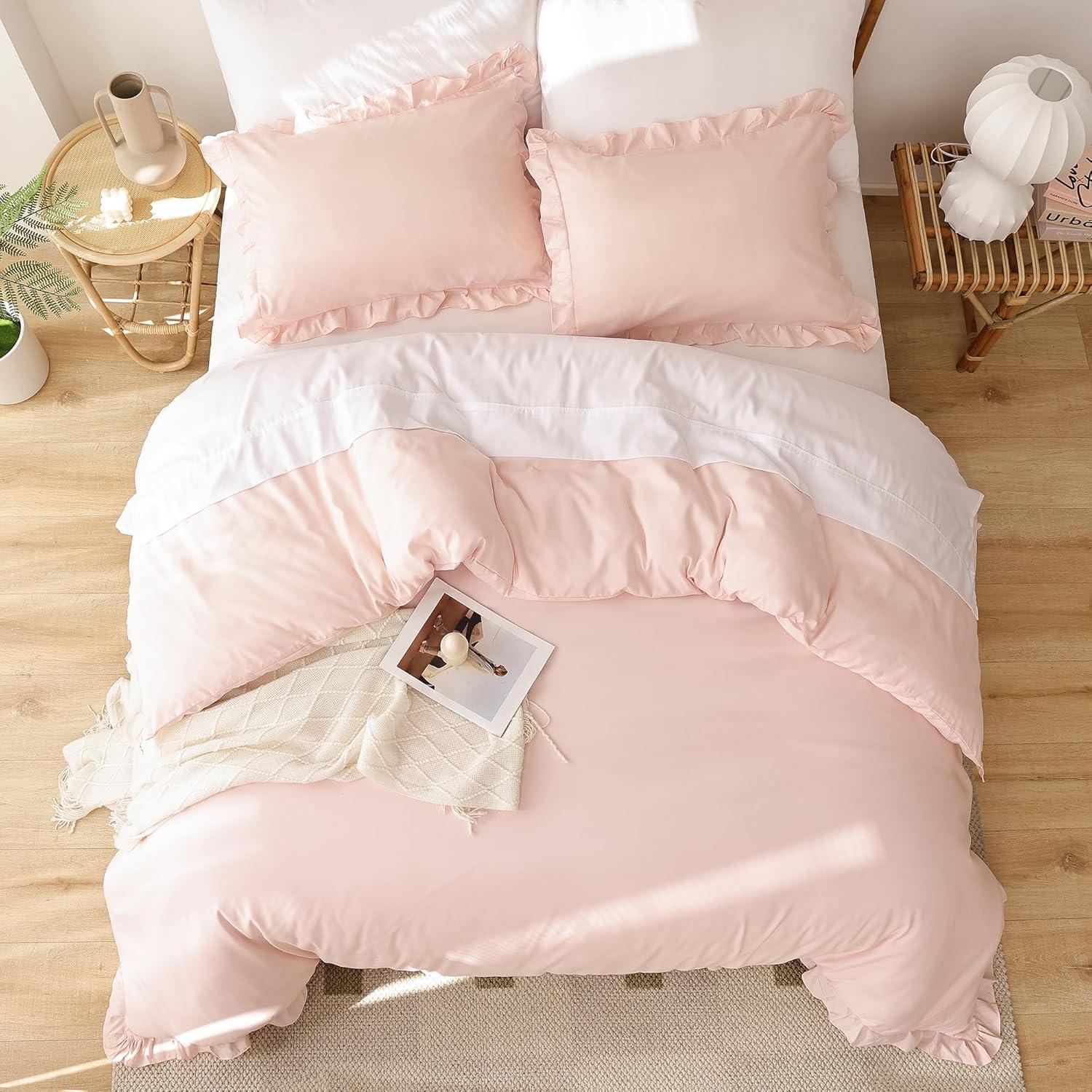 Blush Pink Full Microfiber Ruffled Comforter Set