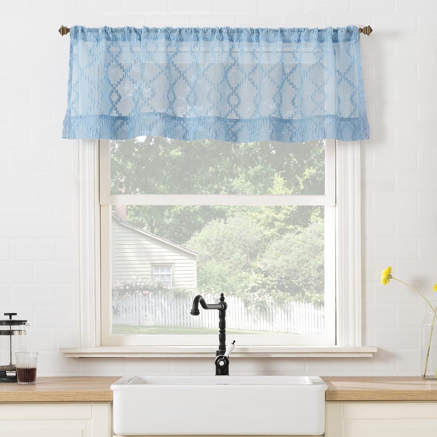 Tranquil Blue 24" Sheer Polyester Rod Pocket Curtain Set