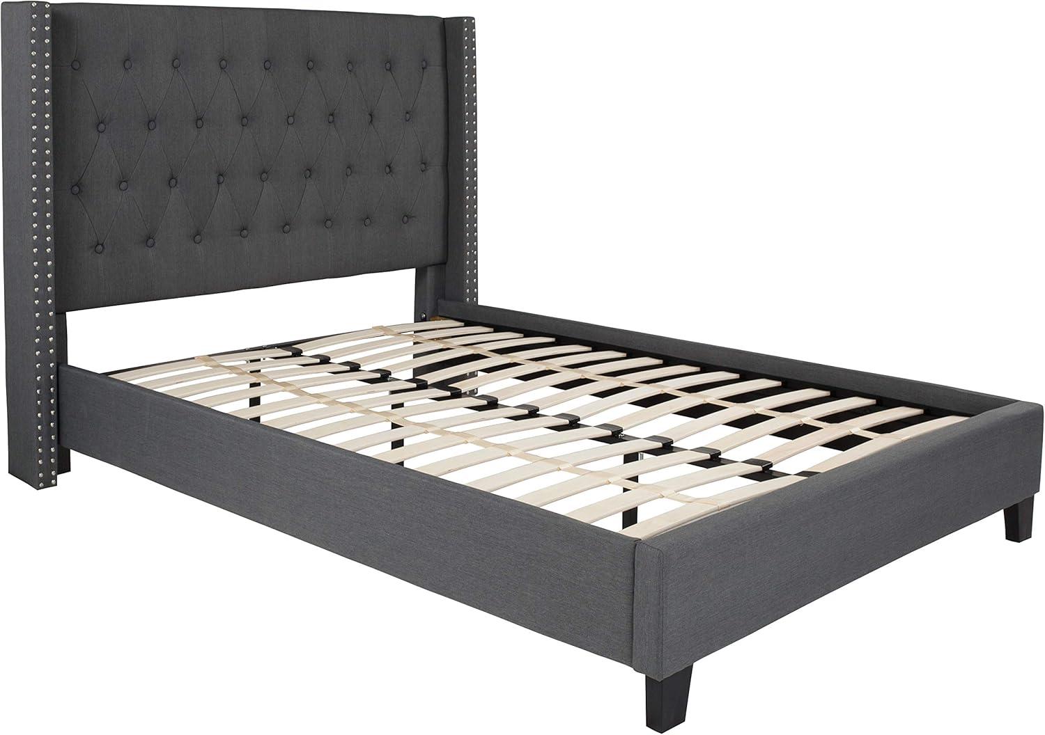 Flash Furniture Riverdale King Size Tufted Upholstered Platform Bed in Beige Fabric