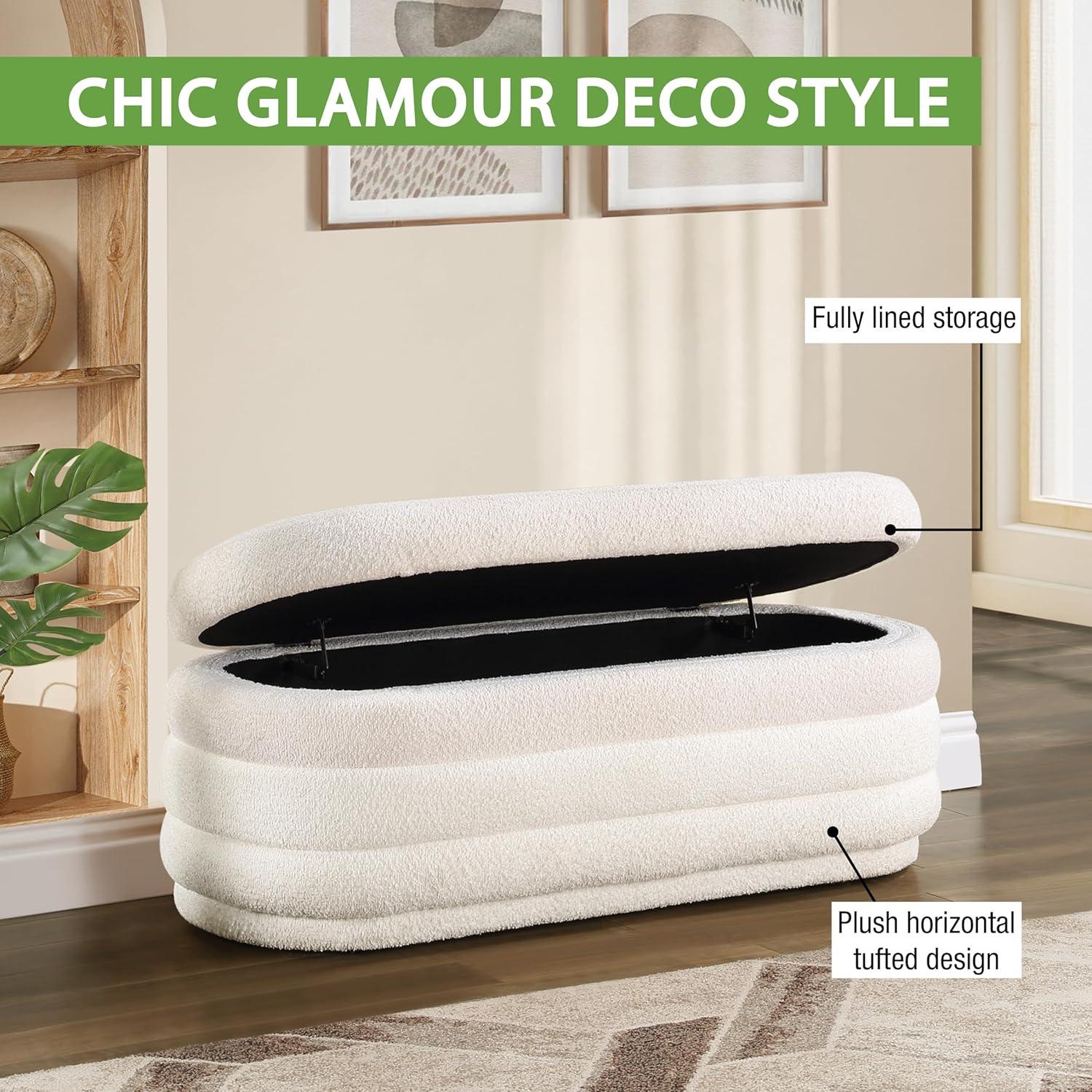 Clifford Storage Bench- White Fabric Snow Sherpa