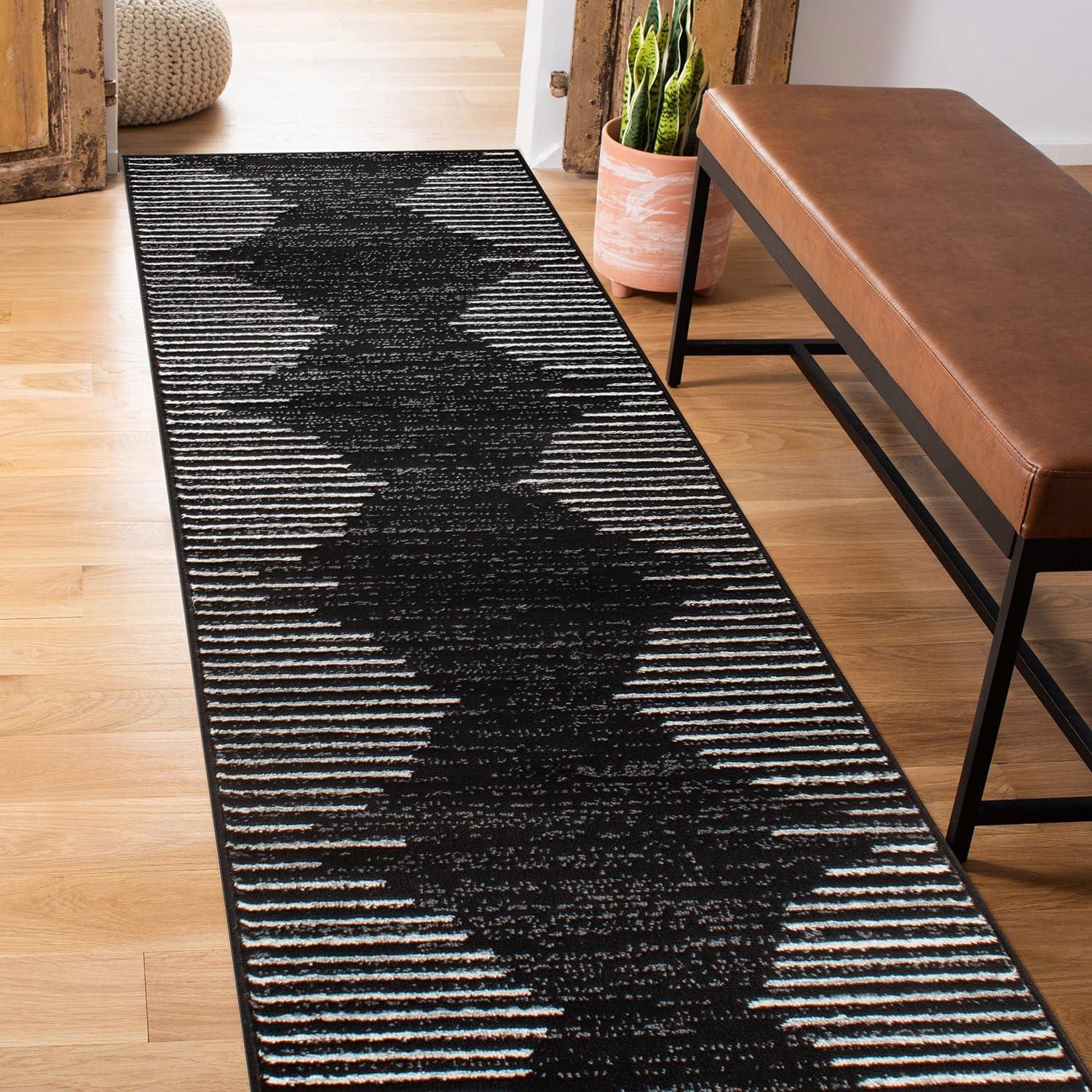 World Rug Gallery Area Rug Bohemian Stripe Jute Rug Carpets for Living Room Rugs for Sale - BLACK 2'7"x6'