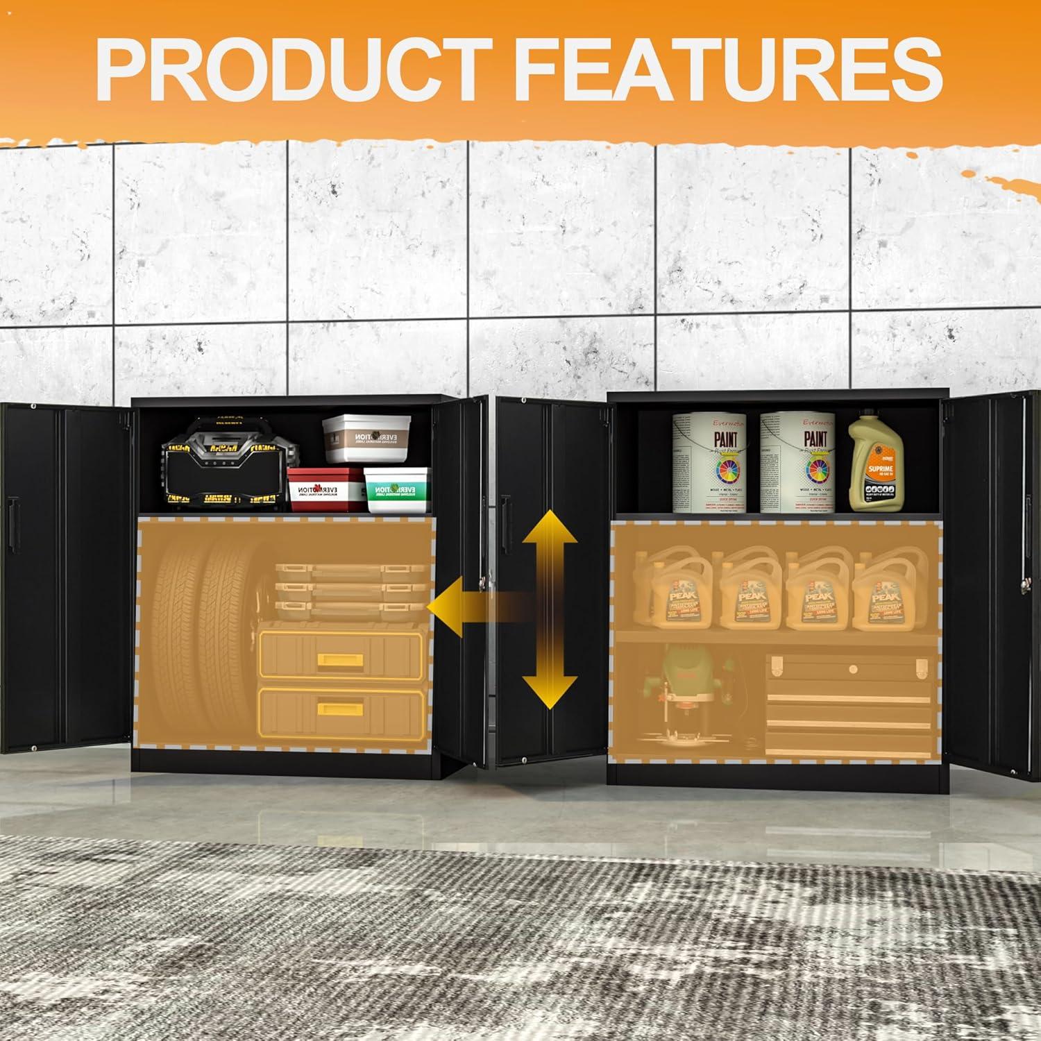 Metal Storage Cabinet, 36" H Locking Storage Cabinet with Adjustable Shelves, Steel Storage Cabinet for Garage, Home, Office, Utility Room-Black