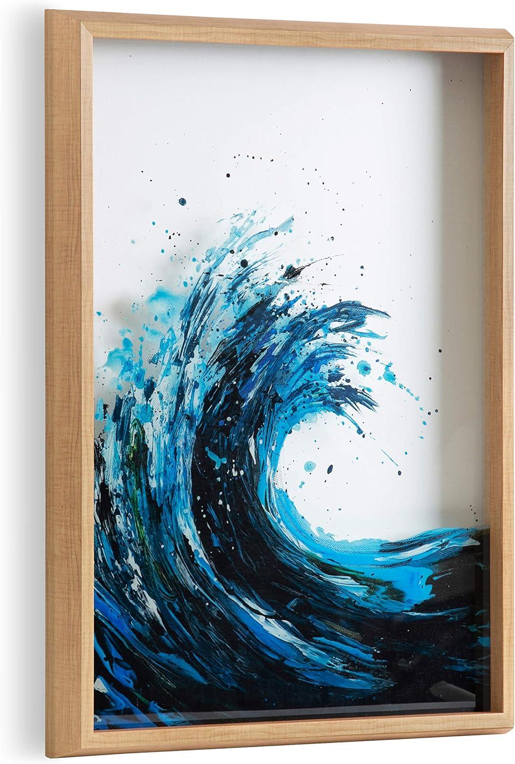 Blake Waves Coastal Framed Glass Art, 18x24 Natural